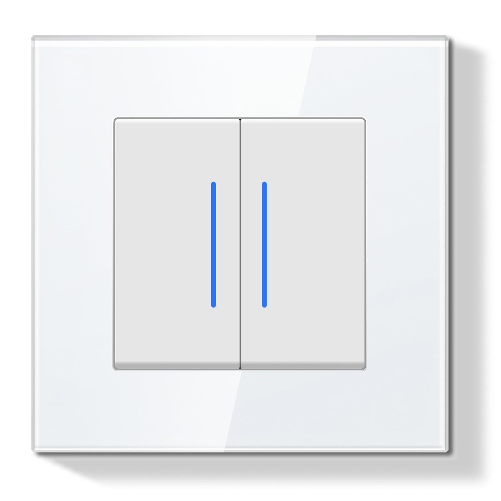 BSEEDLIFE Interruptor Pared Doble,Interruptor Conmutador de Pared con Marco de Cristal con LED Indicador,2 Gang 2 Vías,Fácil Instalación Diseño de Gancho de Garra,86 * 86mm Blanco