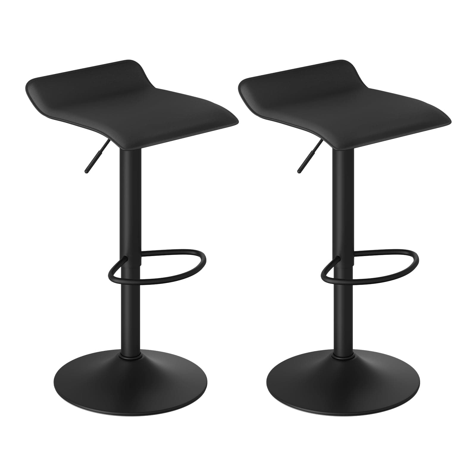 WOLTU Barhocker 2er Set, Höhenverstellbarer Barstuhl, 360° drehbarer Bistrohocker mit Fußstütze, aus Kunstleder Metall, für Bar Küche Theke Café, Schwarz+Schwarz