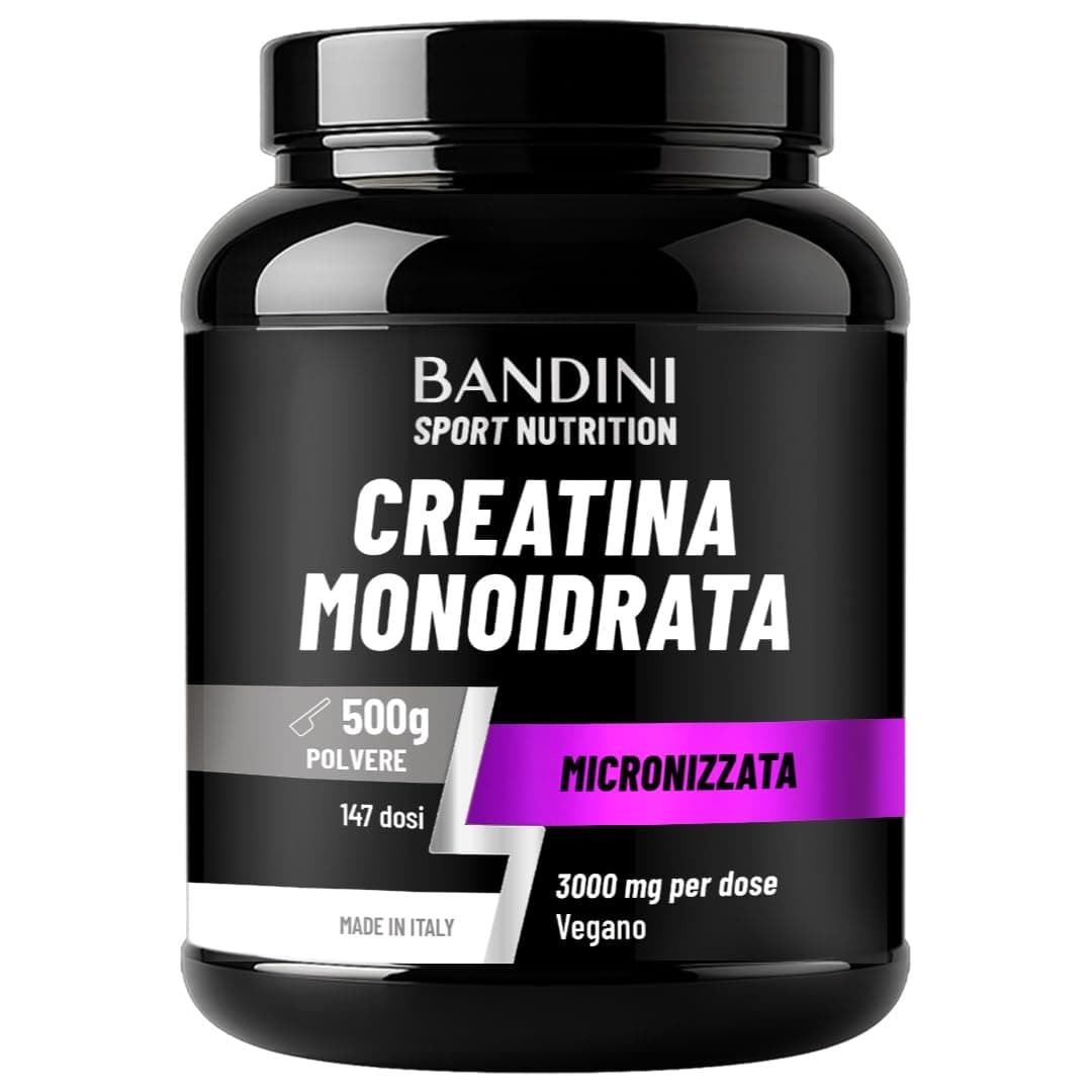 Bandini® Creatina Monoidrata in Polvere 500g Pura al 100% - Integratore per Allenamento, Sport, Palestra e Pre Workout - Include Dosatore - 100% Vegan - A base di Creatine Monoidrato
