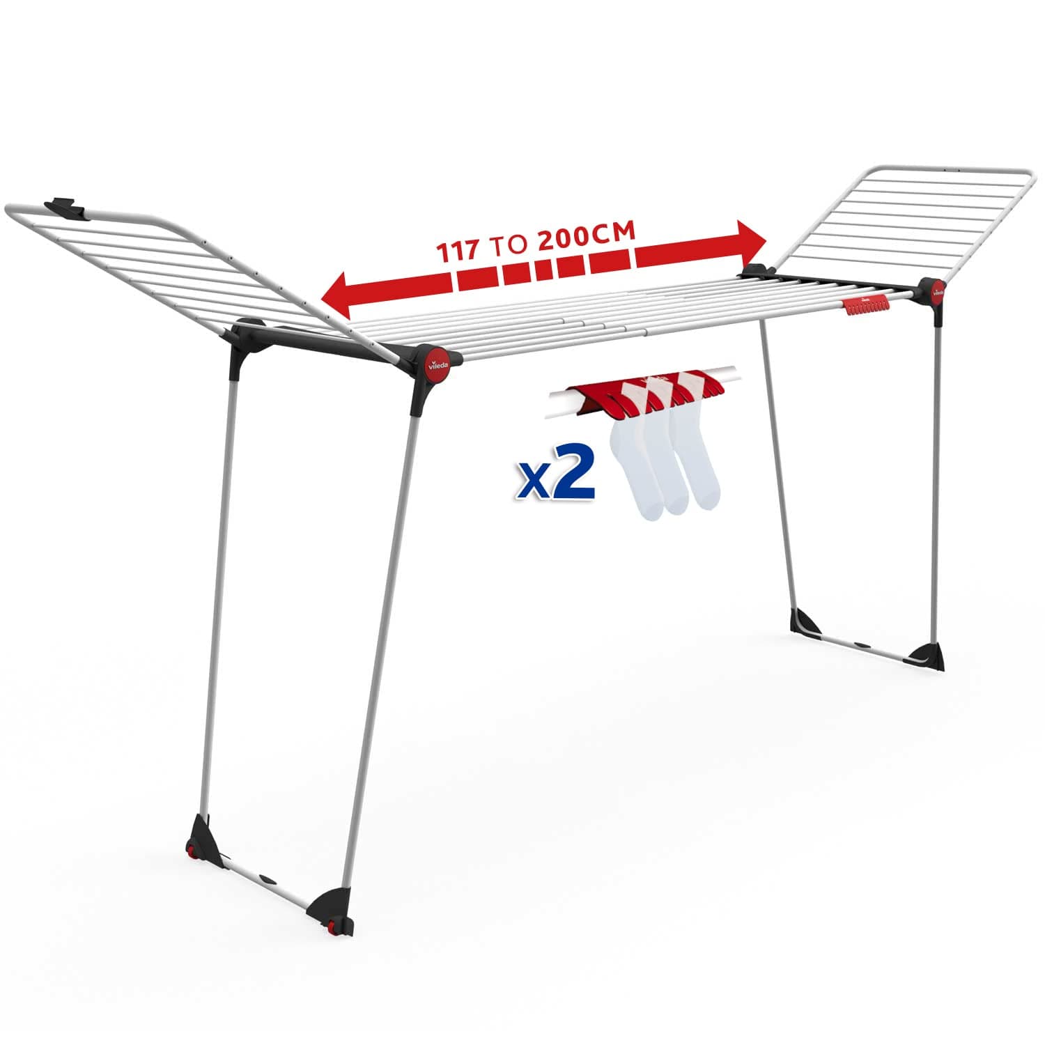 Vileda Infinity Flex Plus, stendibiancheria di grandi dimensioni, griglia telescopica estensibile fino a 2 mt, 30 mt stenditura, fatto diplastica e metallo. Da usare per stendere il tuo bucato