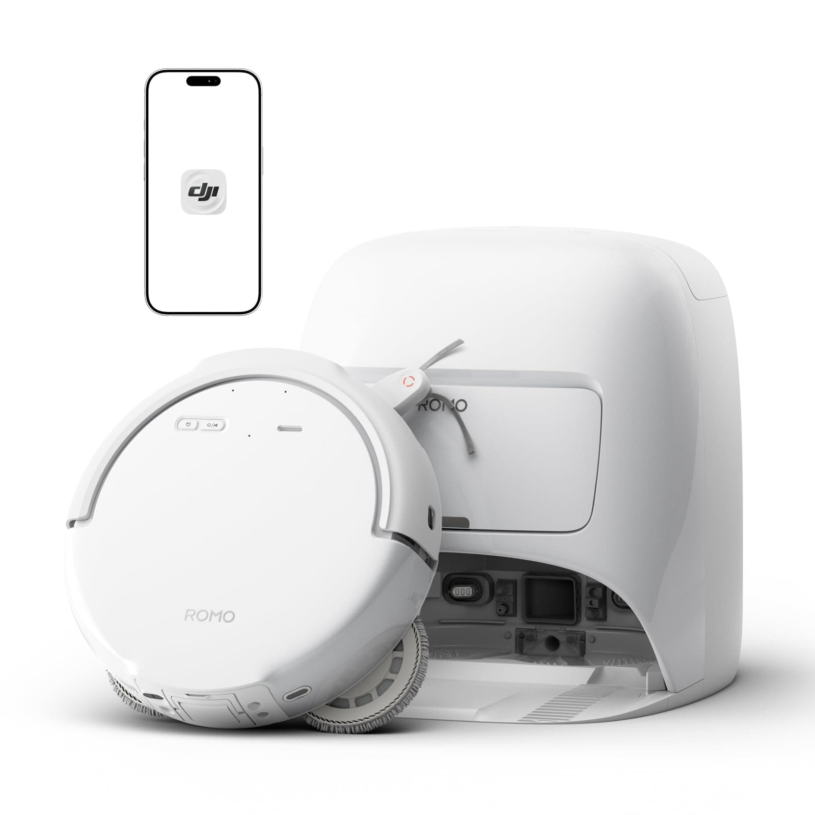 DJI ROMO S Robot Aspirateur Laveur, Aspiration Puissante 25 000 Pa, Détection d'obstacles de Niveau Drone, Nettoyage et séchage Automatique des serpillières, Anti-Enchevêtrement Poils d'animaux