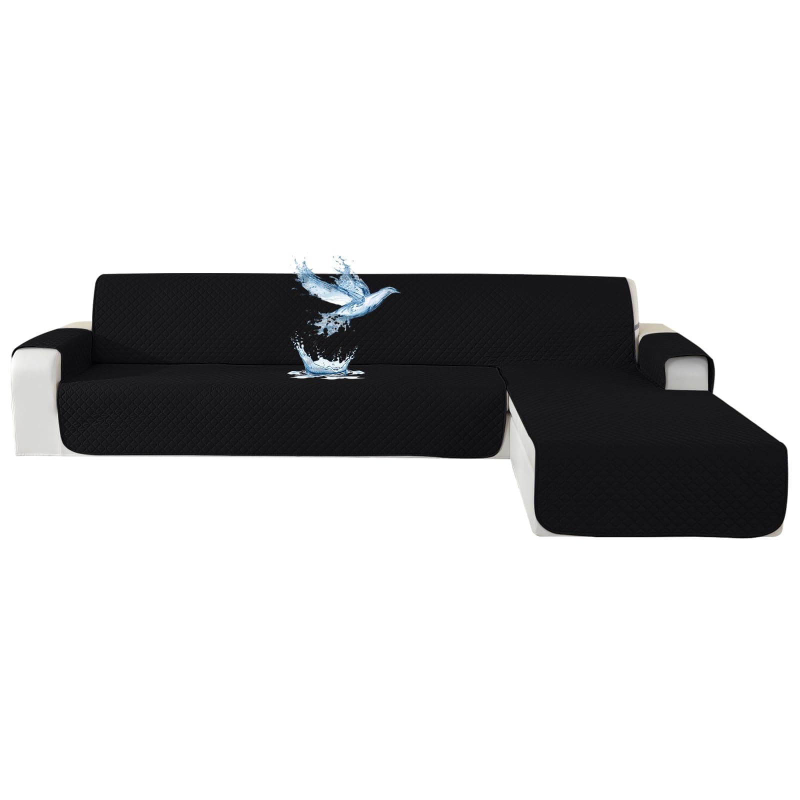 YSTELLAA Impermeabile Copridivano 2 Posti Con Penisola (L 210 CM), Copridivano Angolare Destra/Sinistra Universale Reversibile, Antigraffio, Antiscivolo, Antimacchia, Facile Lavare, Nero