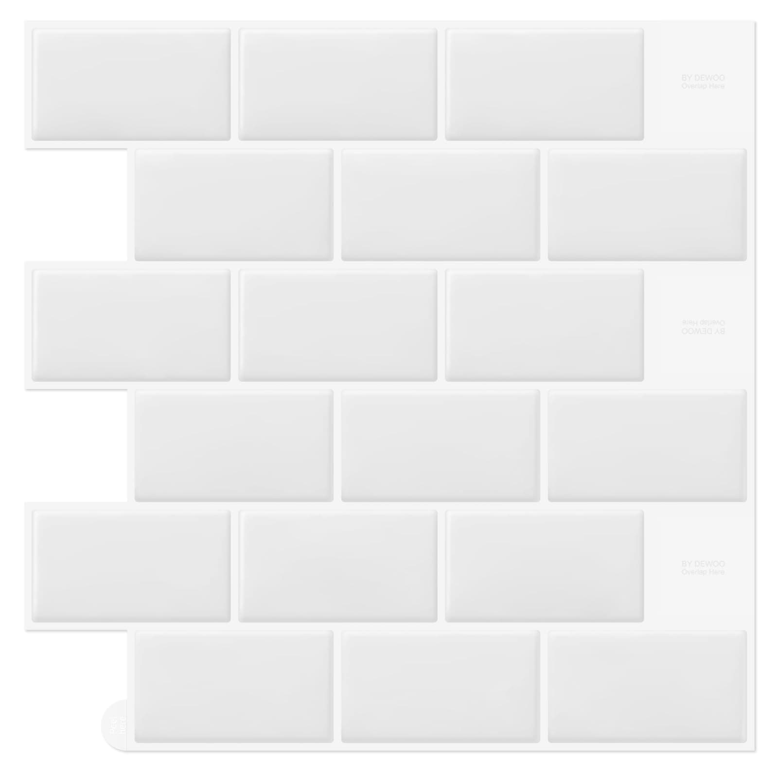 DEWOO 10-Piezas Autoadhesivos Vinilo Baldosas Azulejos Adhesivos Pared Cocina y Baño,Tiwoos Metro Blanco (30.5 x 30.5cm)