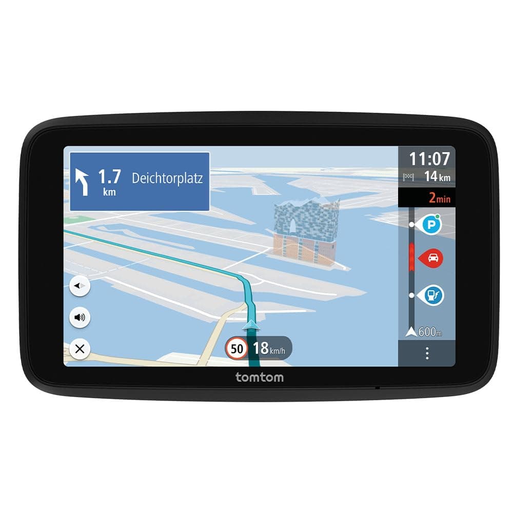 TomTom GPS Coche GO Advanced (6", con información de tráfico y Alerta de radares, actualizaciones de mapas del Mundo por Wi-Fi, indicación de carriles en Movimiento y Soporte Reversible Integrado)