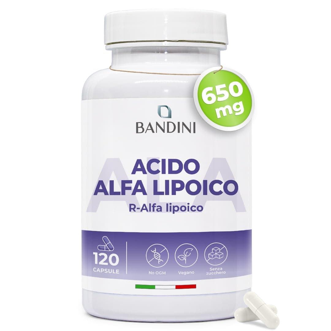 Bandini® Acido Alfa Lipoico 650 mg, 120 Capsule ad Alto Dosaggio ed a Rilascio Ritardato, Assorbimento Massimo, Antiossidante e Antinfiammatorio naturale, Fornitura da 4 Mesi, Vegan, ALA senza OGM