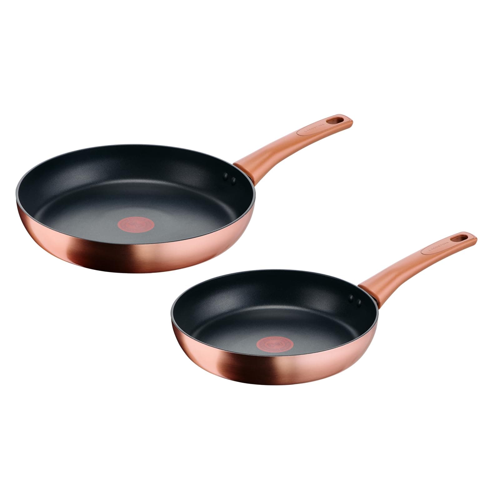 Lagostina Rosé, Set di 2 Padelle Antiaderenti Ø 24/28 cm, Rivestimento Titanium, Indicatore di Calore Thermo-Signal, Manico Rivettato, Compatibile con Induzione, Colore Oro Rosa