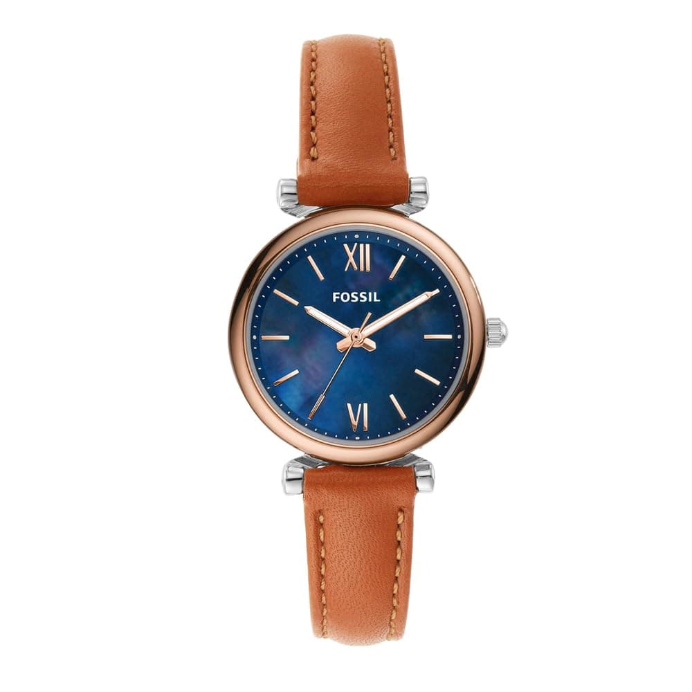 Fossil Carlie Watch for Women, Quartz Three Hand Movement with Leather Strap