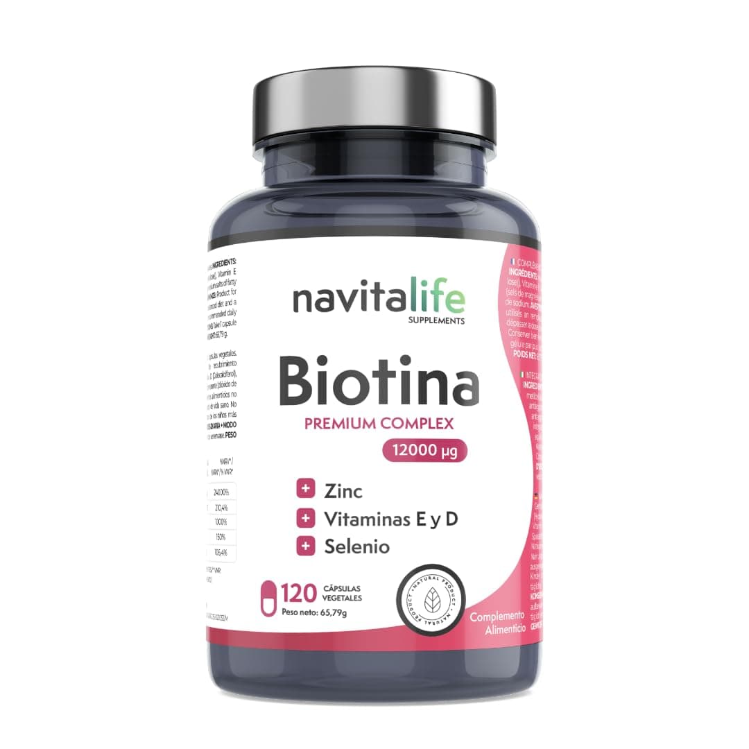 Biotina para el Cabello 12.000 mcg | Repara y Aumenta el Crecimiento de tu Pelo, Mejora la Calidad de tus Uñas y Piel | Con Selenio + Zinc + Vitaminas E y D, 4 Meses de Tratamiento | 120 Cápsulas