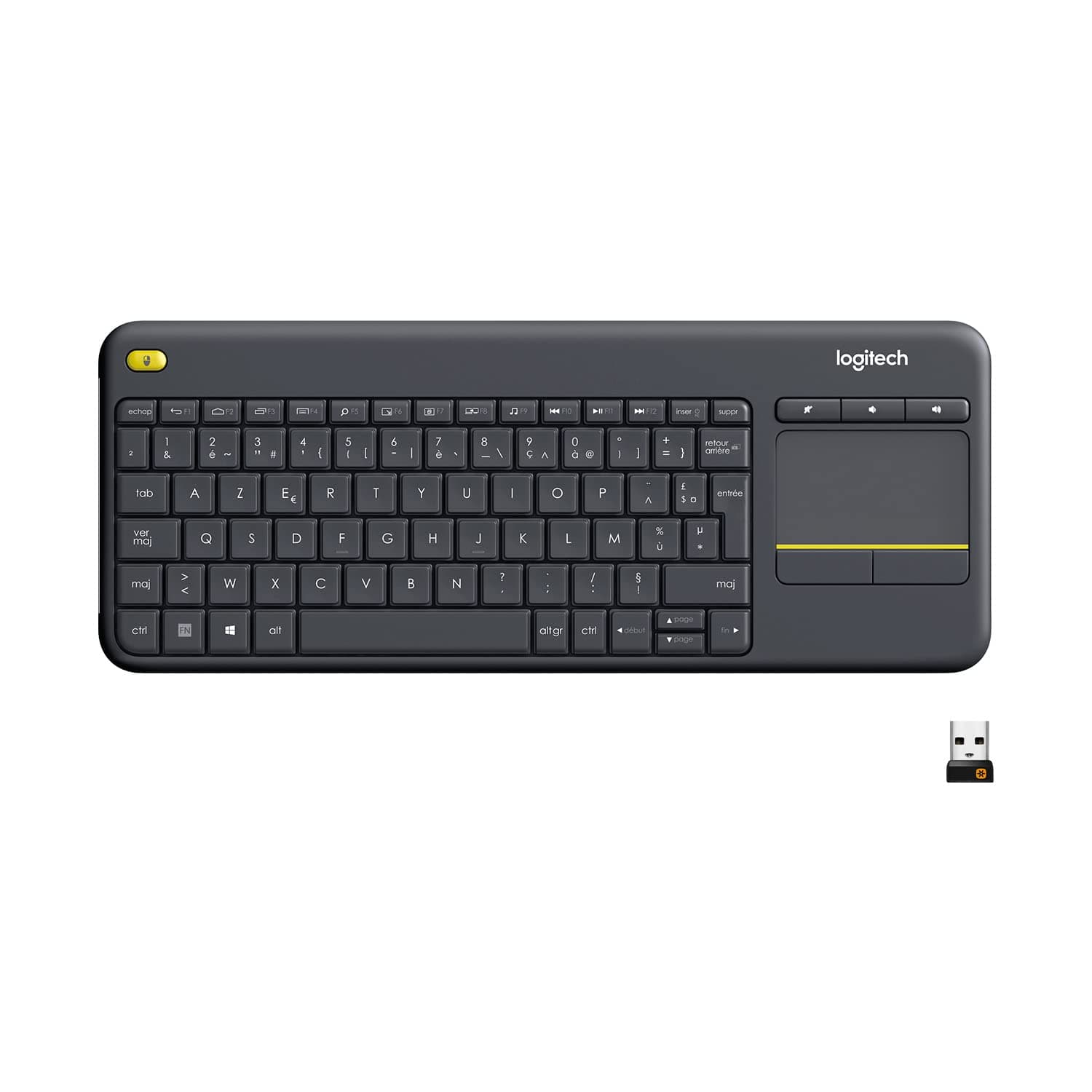 Logitech K400 Plus Clavier sans Fil Touch TV avec Contrôle Média et Pavé Tactile, Clavier Francais AZERTY - Noir, Standard