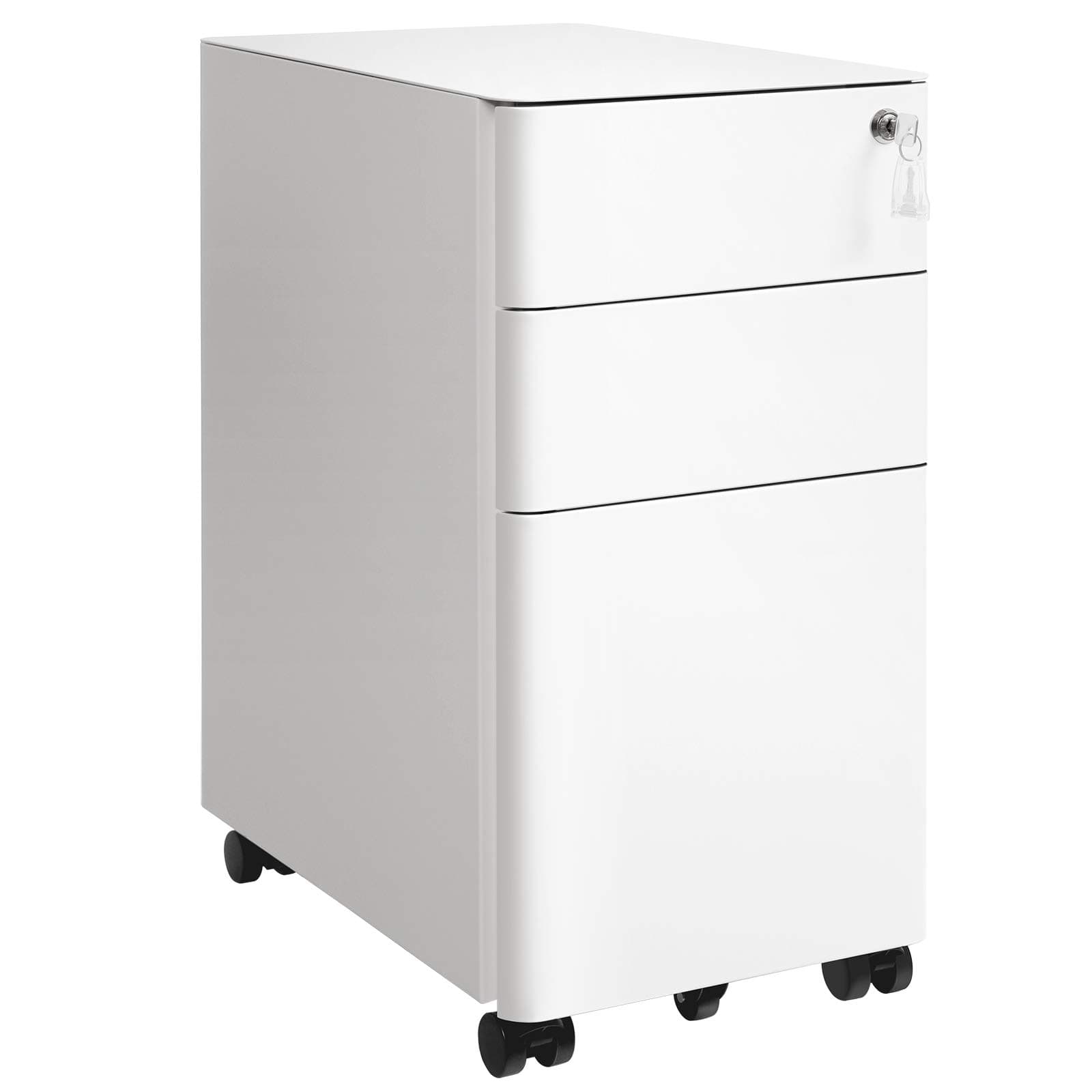 SONGMICS - Cajonera de oficina con ruedas y cerradura, para papelería y carpetas colgantes, color blanco, OFC030W01