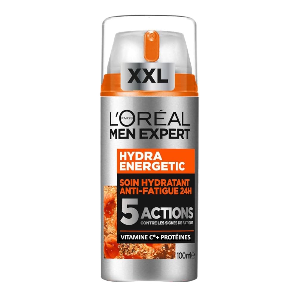 L'Oréal Men Expert - Soin Hydratant Anti-Fatigue 24H pour Homme - Hydrate & Illumine - Concentré en Vitamine C Pure 10% - Usage Quotidien - Hydra Energetic - Format XXL - 100 ml
