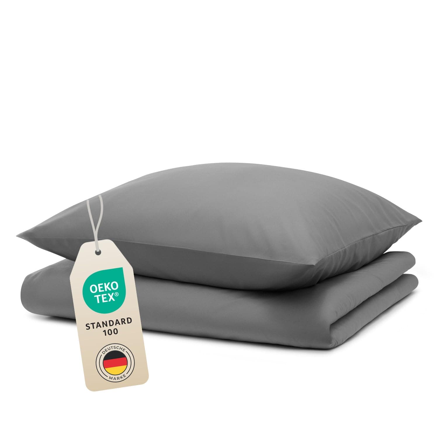 Blumtal Bettwäsche 135x200cm + 80x80cm Kopfkissenbezug - Oeko-TEX zert. Mikrofaser Bettwäsche Set - Mikrofaser Bettbezug bis 95 °C - Deckenbezug + Kissenbezug 2-teilig - Bettbezug Grau