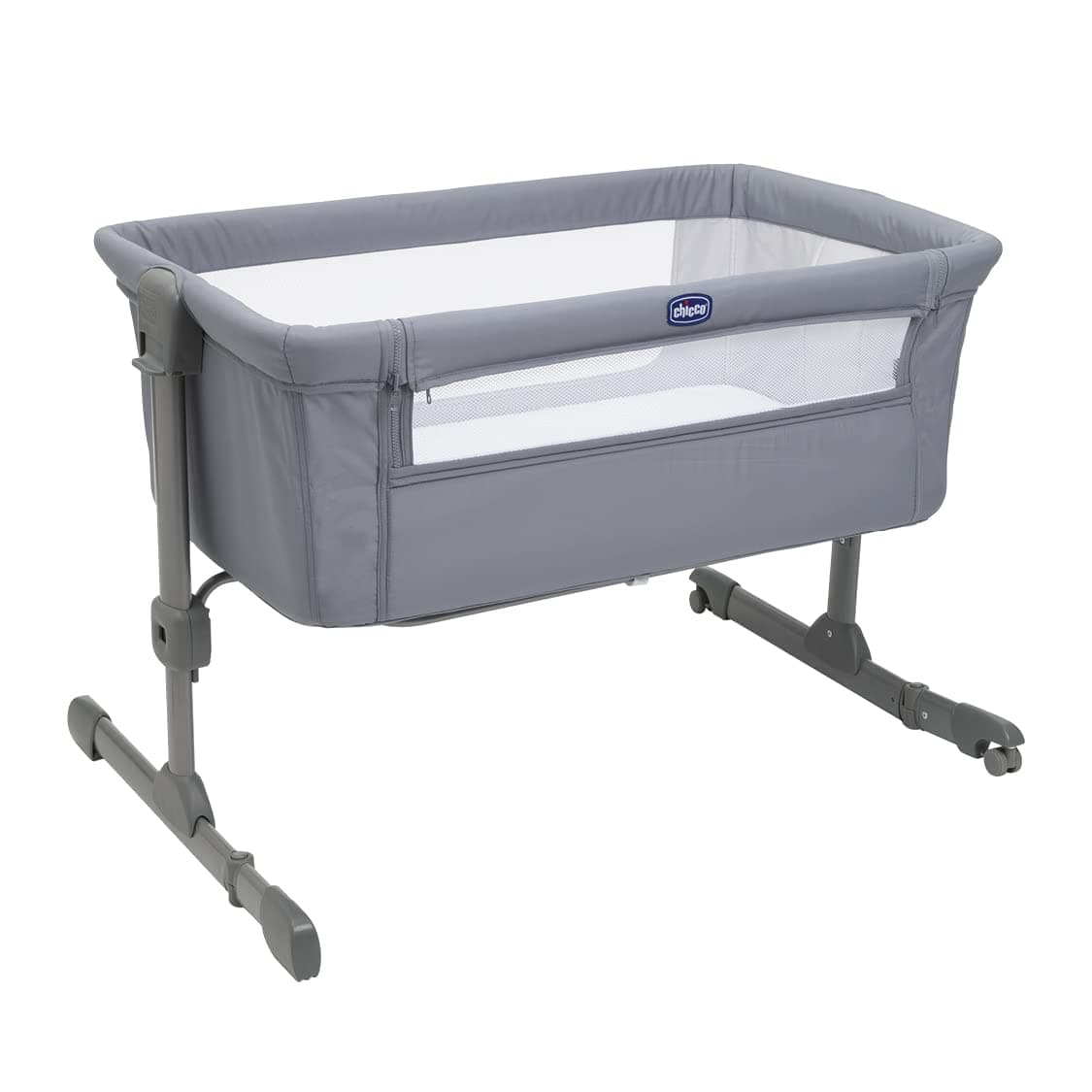 Chicco Next2Me Essential Cuna Colecho Bebé, Cuna para recién nacidos, Compatible con Varias Camas, Altura Ajustable, Buena Circulación de Aire, Colchón y Bolsa incluidos, 0-6 Meses, Gris