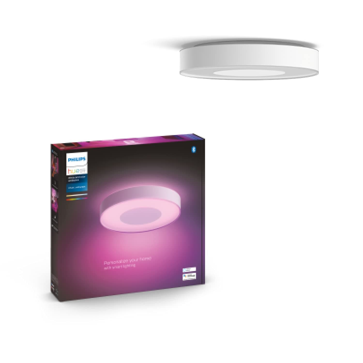 Philips Hue Hue Infuse Lámpara de techo LED inteligente 52W-3450 lúmens, plafón led de techo redondo con Luz Blanca y luces de Colores, Compatible con Alexa y Google Home, Color Negro, diámetro 42,5cm