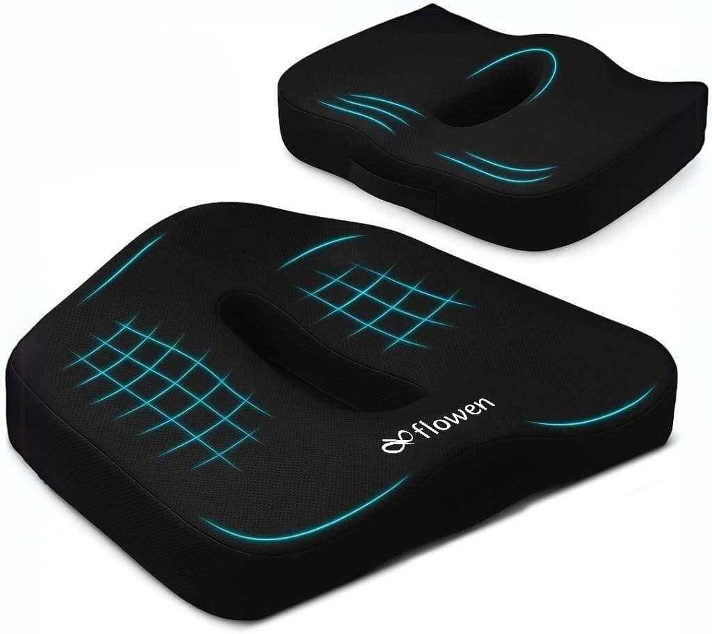 Flowen Cuscino Sedia Ufficio e Cuscino Auto Guidatore in Memory Foam HD per la Comodità e Sostengo del Coccige sul Sedile Seduta Ergonomica da Scrivania Studio/Gaming/Smart Working Cuscino Anatomico