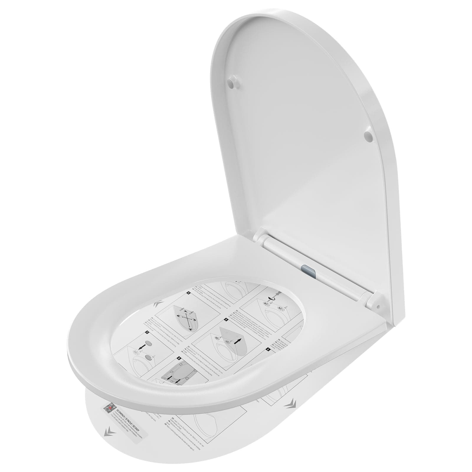 ANYCEE Copriwater con Abbassamento Automatico 42.5x36 CM, Sedile WC Forma Corta D in Duroplast, Copriwater Antibatterico, Sedile WC con Quick-Release, Vaschetta Universale, Bianco