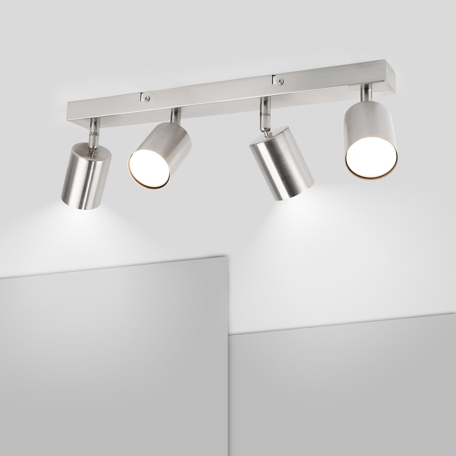 Ketom Faretti da Soffitto Orientabili - GU10 Faretti LED da Soffitto Nickel Matte - Moderna Plafoniera LED Faretti 4 Luce - Faretto da Parete Interno - Senza Lampadina
