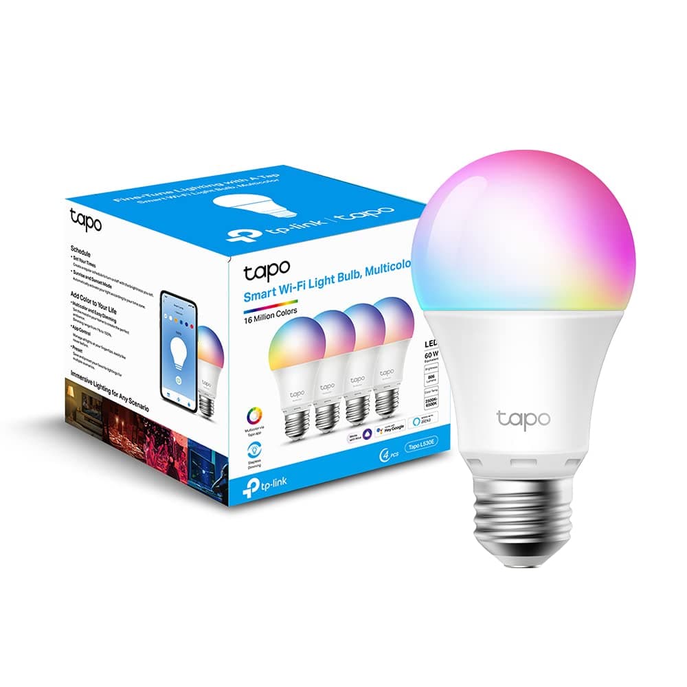 Tapo L530E, Lampadina WiFi Intelligente LED Smart Multicolore, E27 Lampadina Compatibile con Alexa e Google Home, 806 Lumen, 9W, Senza hub richiesto, Controllo Remoto Tramite App, 4pz