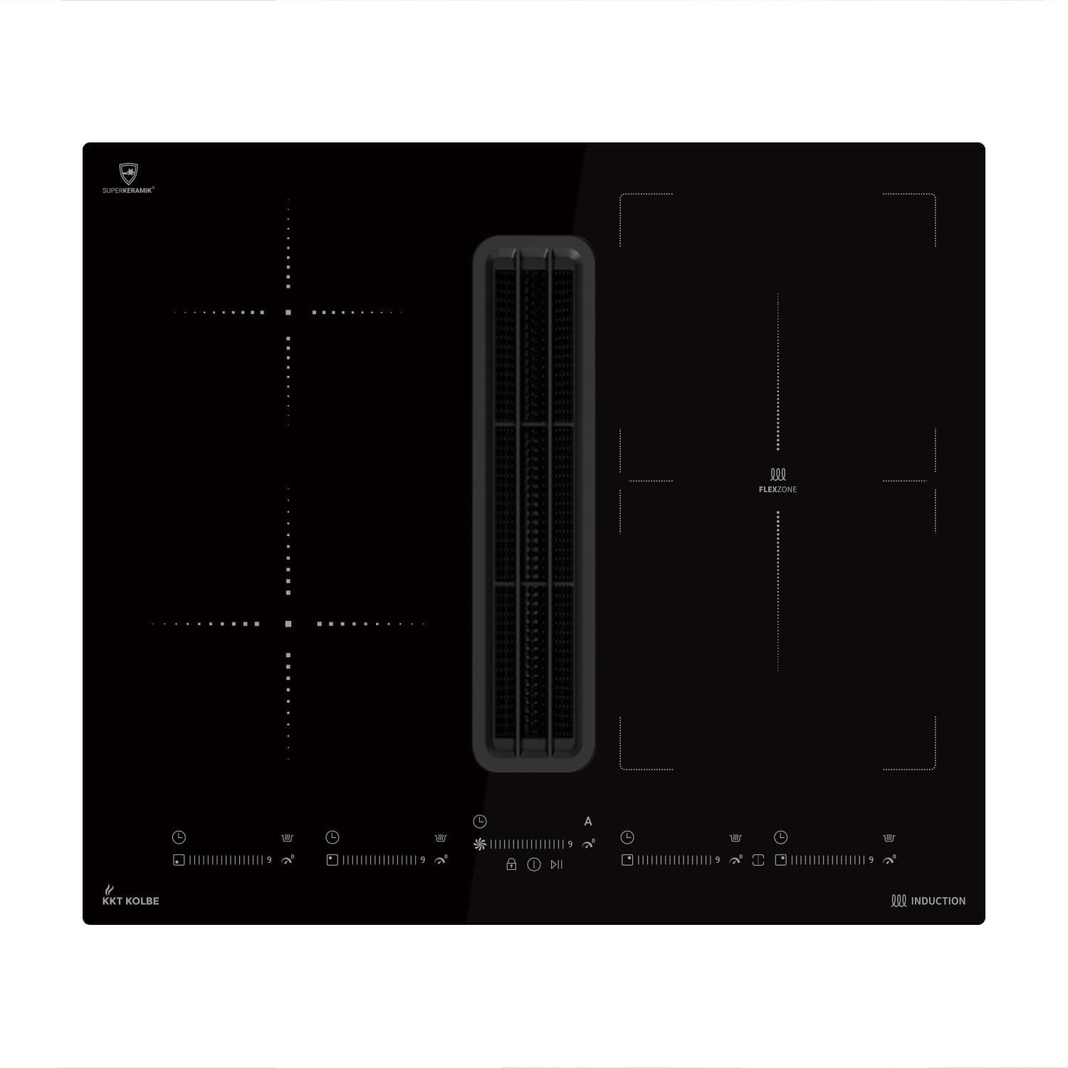 KKT KOLBE plaque induction avec hotte intégrée | 638 m³/h | 60 cm | 7,4 kW | 4 zones | 9 niveaux | sans cadre | IND600DRAFT