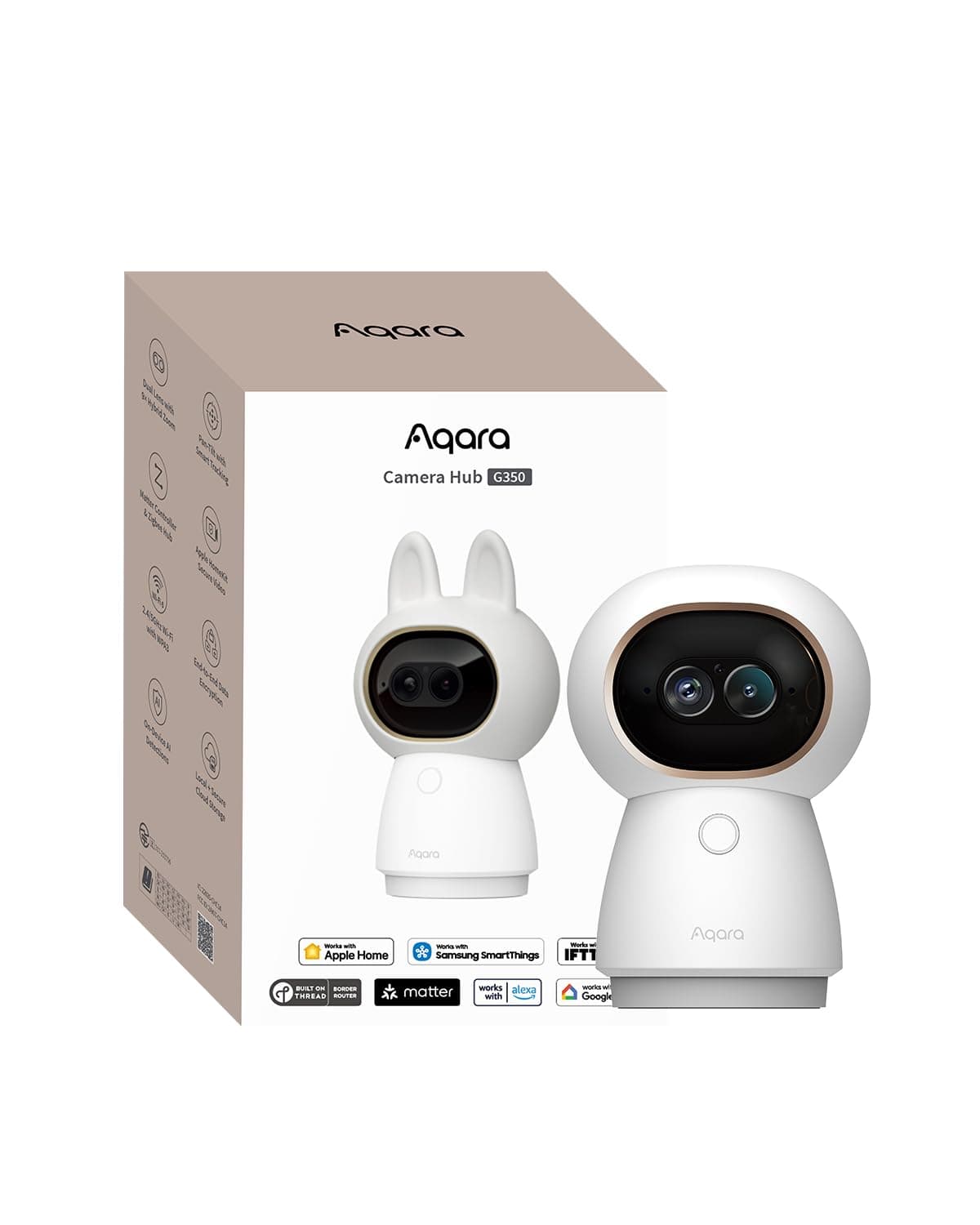 Aqara 4K PTZ Camera Hub G350, Zoom Hybride 9X, Hub Thread/Zigbee, Deux Objectifs, Suivi Automatique, Camera HomeKit WiFi 6, 2,4/5 Ghz WiFi, Fonctionne avec HomeKit Secure Video, Alexa, Google Home