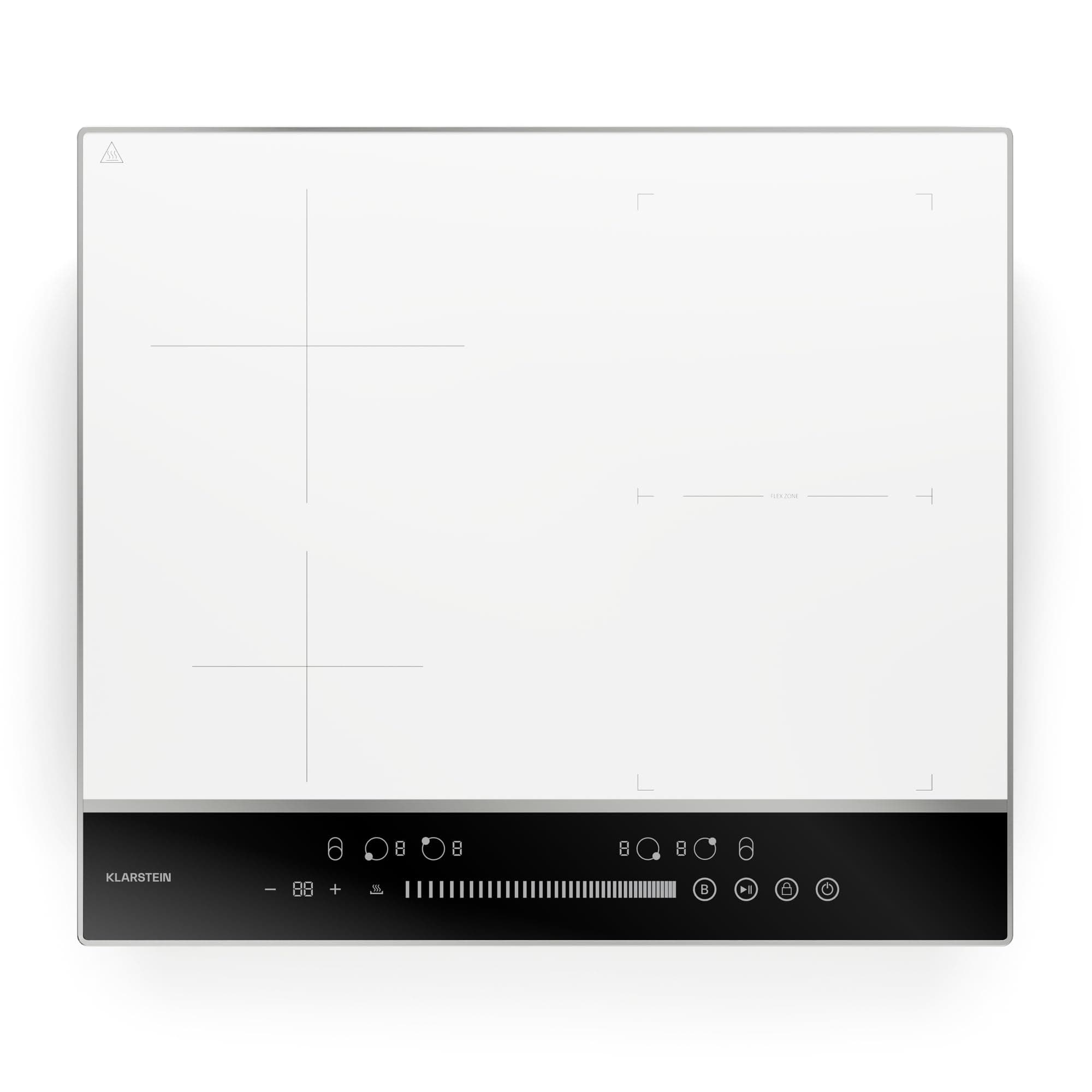 Klarstein DualTone Hybrid Plaque Cuisson à Induction - 4 Zones, 7200 W, Flex Zone, Commande par Curseur, Fonction Booster & Minuterie, Cadre Aluminium, Blanc, 60 cm