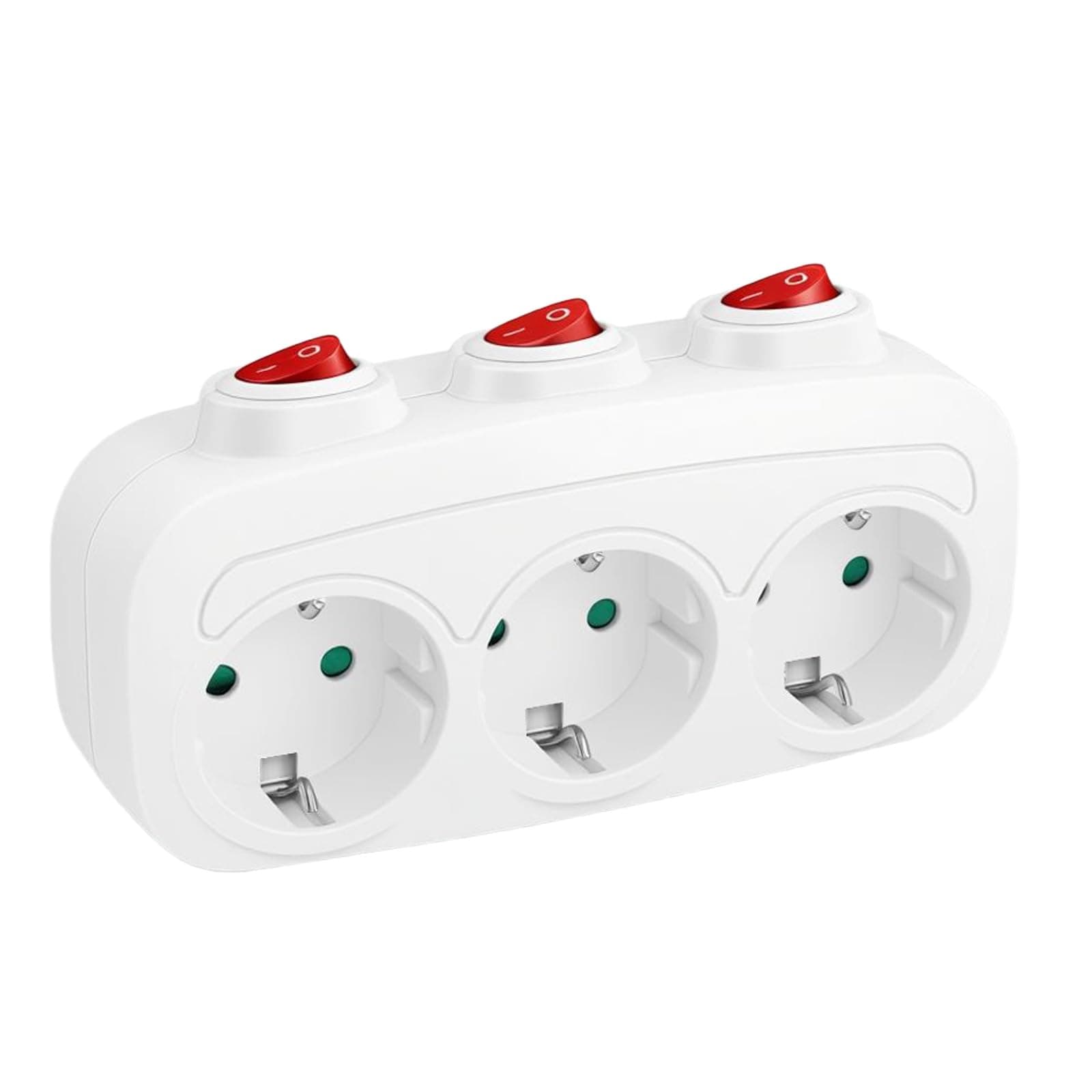 Ladron Enchufes con Interruptor Independiente, Enchufe Multiple 3 Tomas 3680W,Regletas Enchufes Pared,Vertical Trifasico Enchufe,Adaptador Enchufe Triple para Oficina, Cocina,Blanco