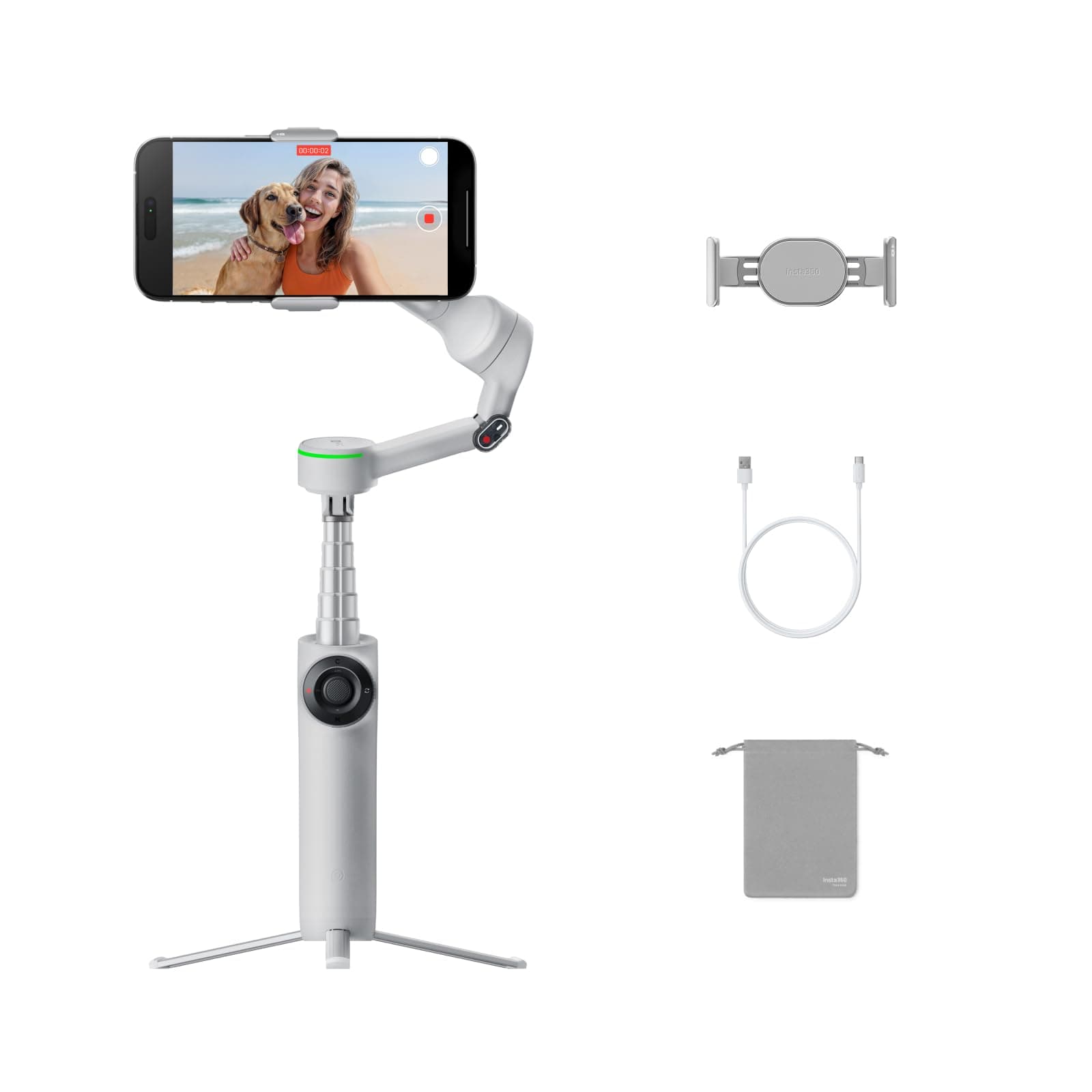 Insta360 Flow 2 Pro grigio - Innovativo Gimbal IA per smartphone, con Apple DockKit, rivoluzionaria modalità Tracciamento infinito, treppiede/selfie stick integrati, perfetto per vlog/viaggi