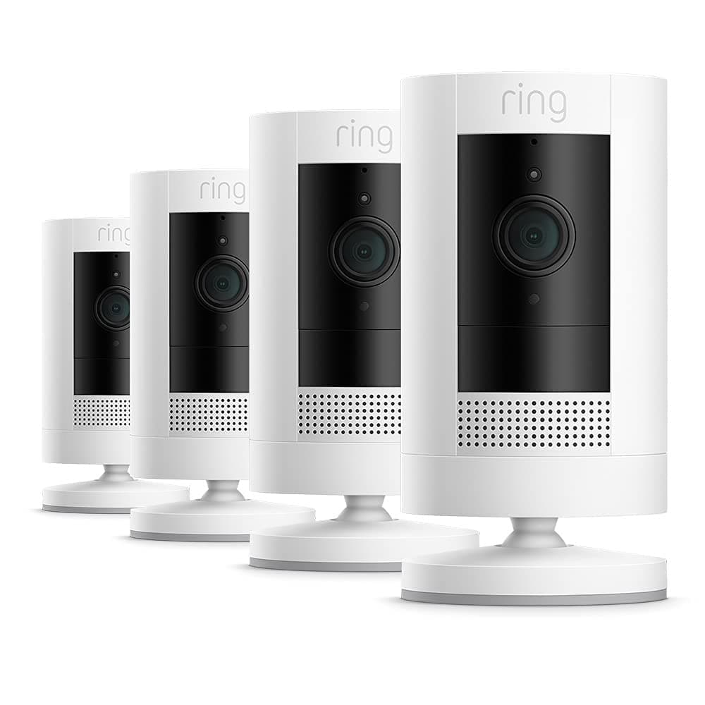 Ring Cámara exterior con batería (Stick Up Cam) | Cámara de vigilancia wifi HD para tu domicilio con comunicación bidireccional, instalación fácil | 30 días gratis de Ring Home | 4 Cámaras