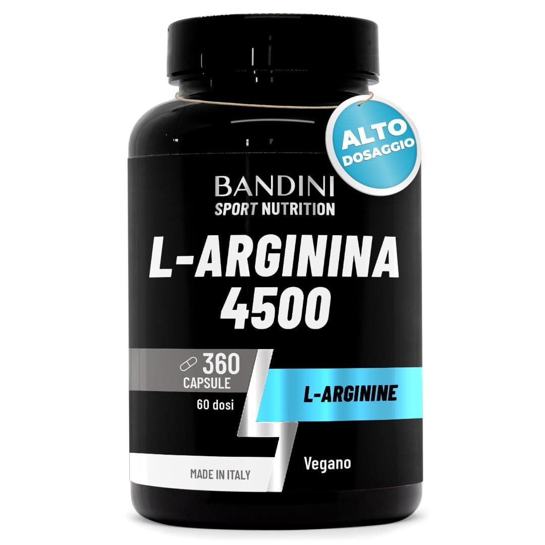 Bandini® L-Arginina 4.500 mg 360 Capsule Alto Dosaggio - Pura L-arginine HCL - Integratore Alimentare Sportivo senza Additivi non Necessari - Qualità Italiana - Alternativa a polvere o compresse