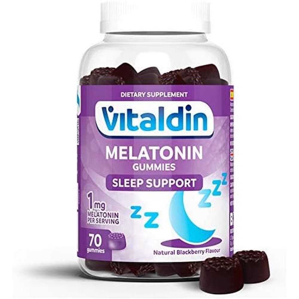 VITALDIN Mélatonine Gummies - 1 mg par dose - 70 gommes (pour 2 mois); saveur de Mûre – Contribue à Améliorer la Qualité du Sommeil – Sans Gluten - pour Enfants et Adultes