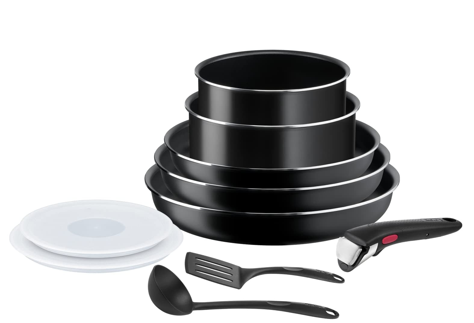 Tefal Ingenio Batterie de cuisine 10 pièces, Poêles, Casseroles, Couvercles, Poignée, Non induction, Revêtement antiadhésif, Empilable, Compatible lave-vaisselle, Fabriqué en France, Easy On L1599902