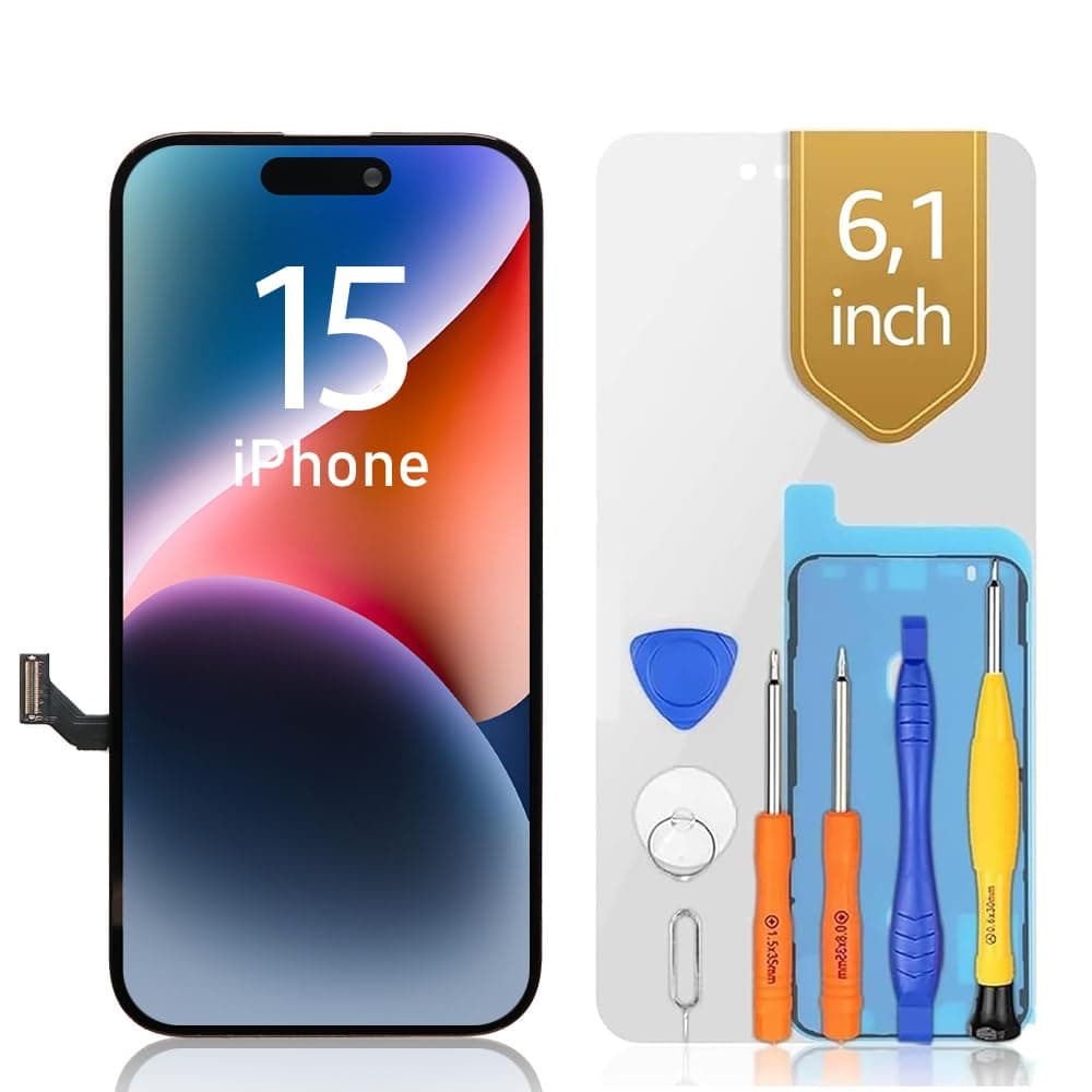 bokman Écran pour iPhone 15, 6.1 Pouces LCD Affichage FHD et Remplacement de l'écran Tactile (Face ID, True Tone Programmable)