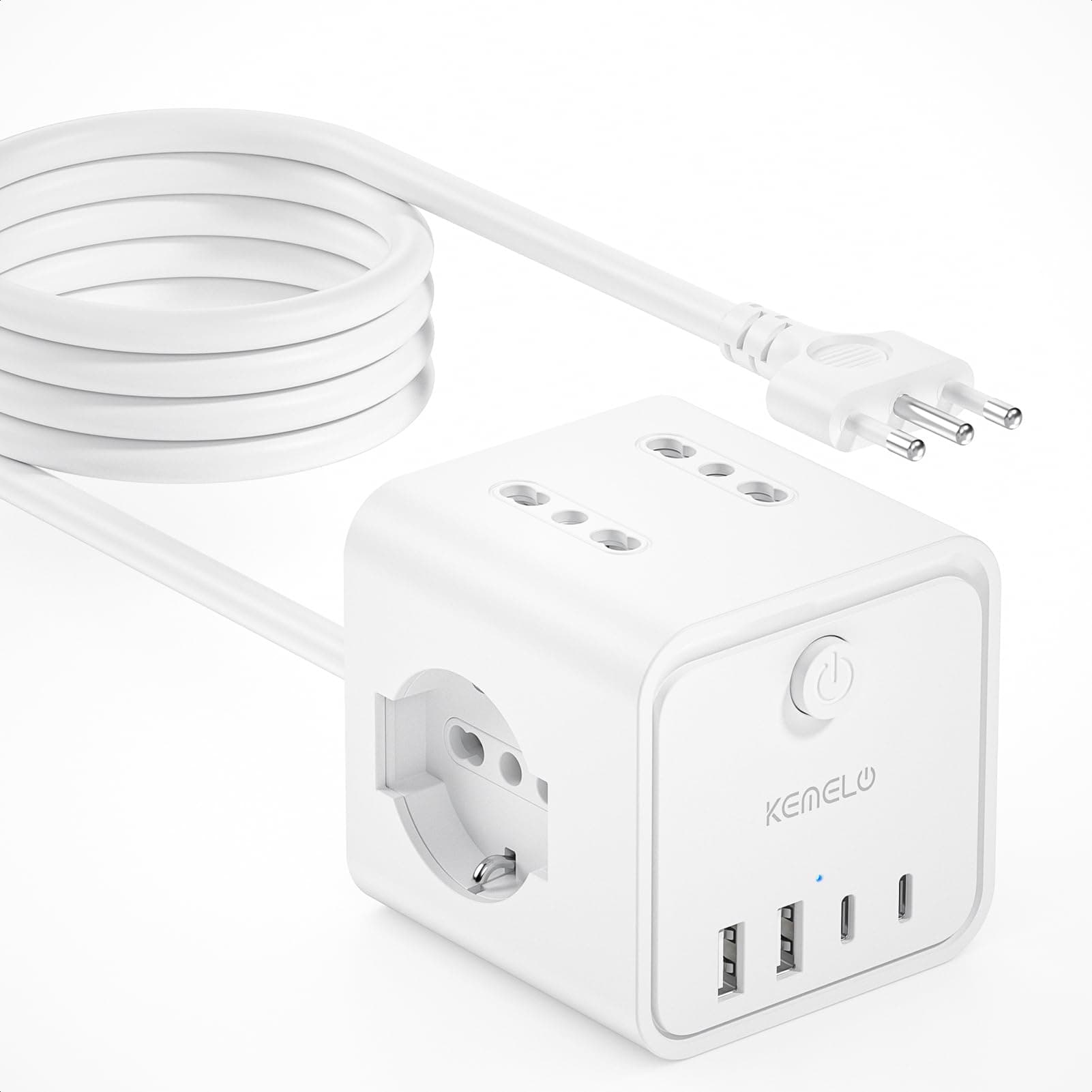 Ciabatta Elettrica Multipresa con 4 Prese Universali 10/16A ITA e Schuko, 3 M Prolunga Elettrica con 2 USB A+2 USB C,Presa Multipla Spina Piatta Salvaspazio con Interruttori per Casa, Ufficio Nero