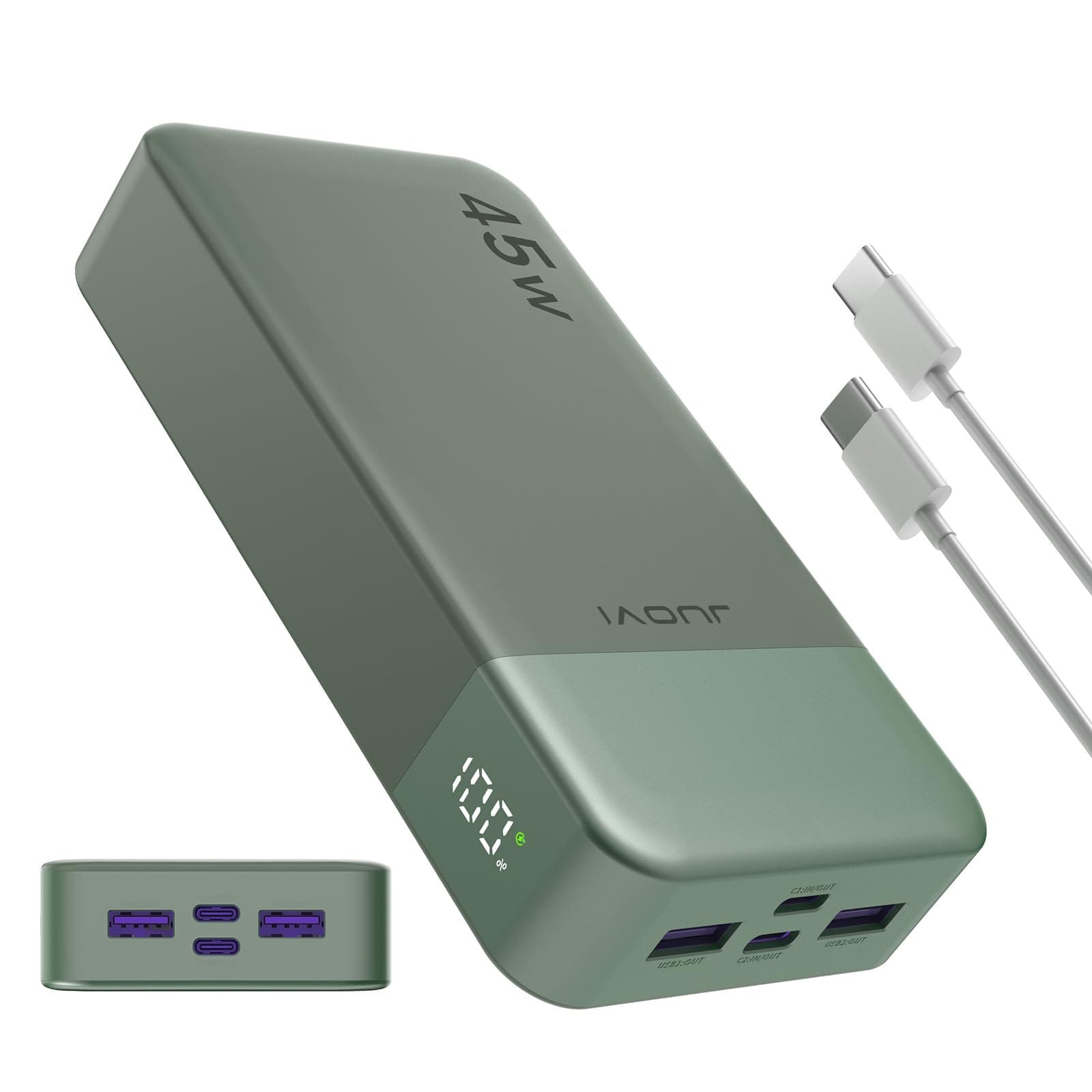 JUOVI Batterie Externe Charge Rapide, Batterie Externe 45w, Power Bank 20000mah, USB C Charger, PD et QC Charge 4-Ports, avec Affichage LED pour Samsung iPhone 16 15 Pro Laptop