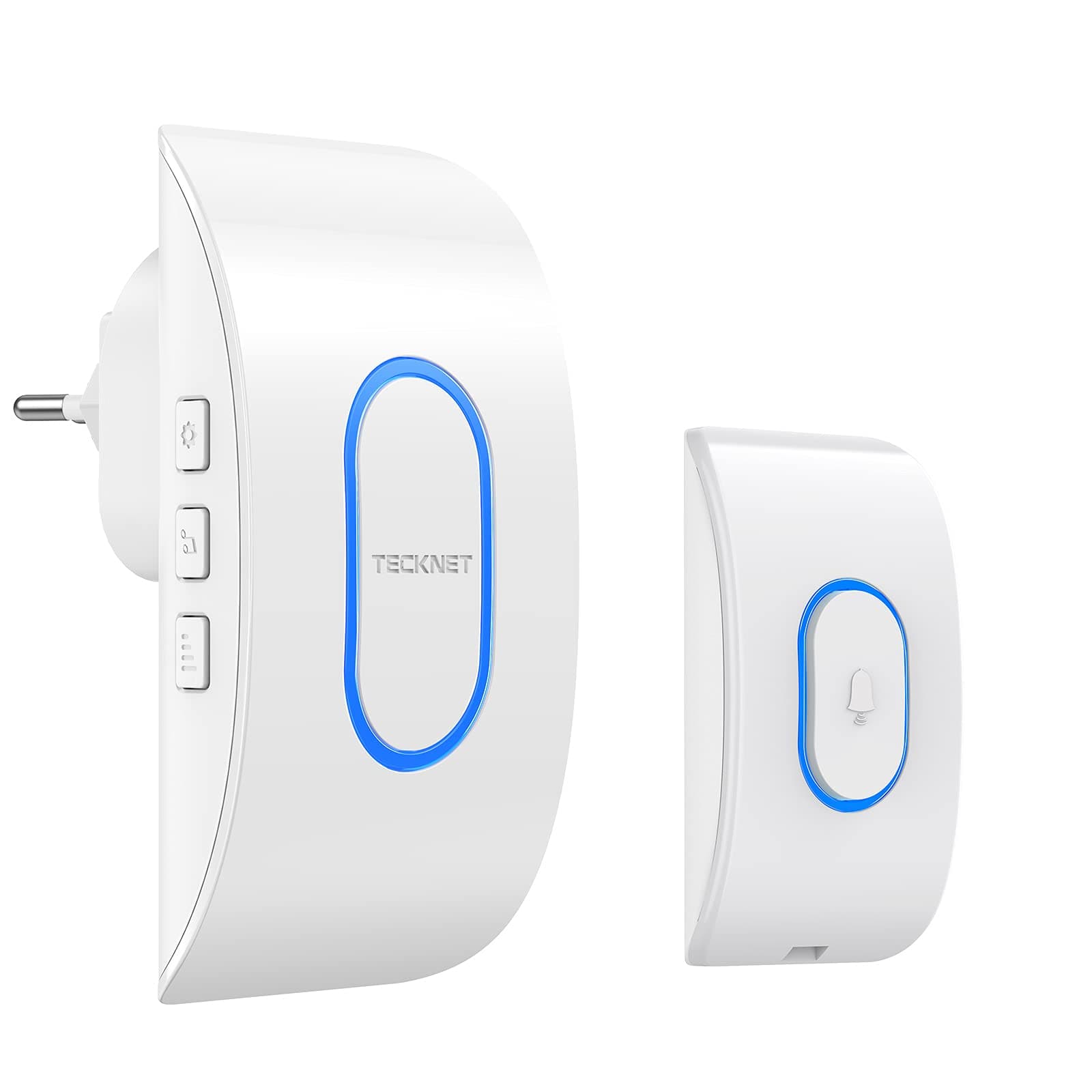 TECKNET Sonnette sans Fil Exterieur 400 Mètres, Carillon Etanche IP65, 60 Mélodies et 5 Niveaux Volume, Kit d'un Récepteur et d'un Emetteur, Voyant LED pour Maison, Classe, Hôpital, Hôtel - Blanc