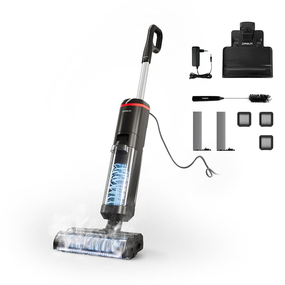 Polti Rollysteam WD20 Balai Vapeur et Nettoyeur Sec et Humide avec Câble, Aspire et Lave, Vapeur Désinfectante, Autonettoyant, Noir