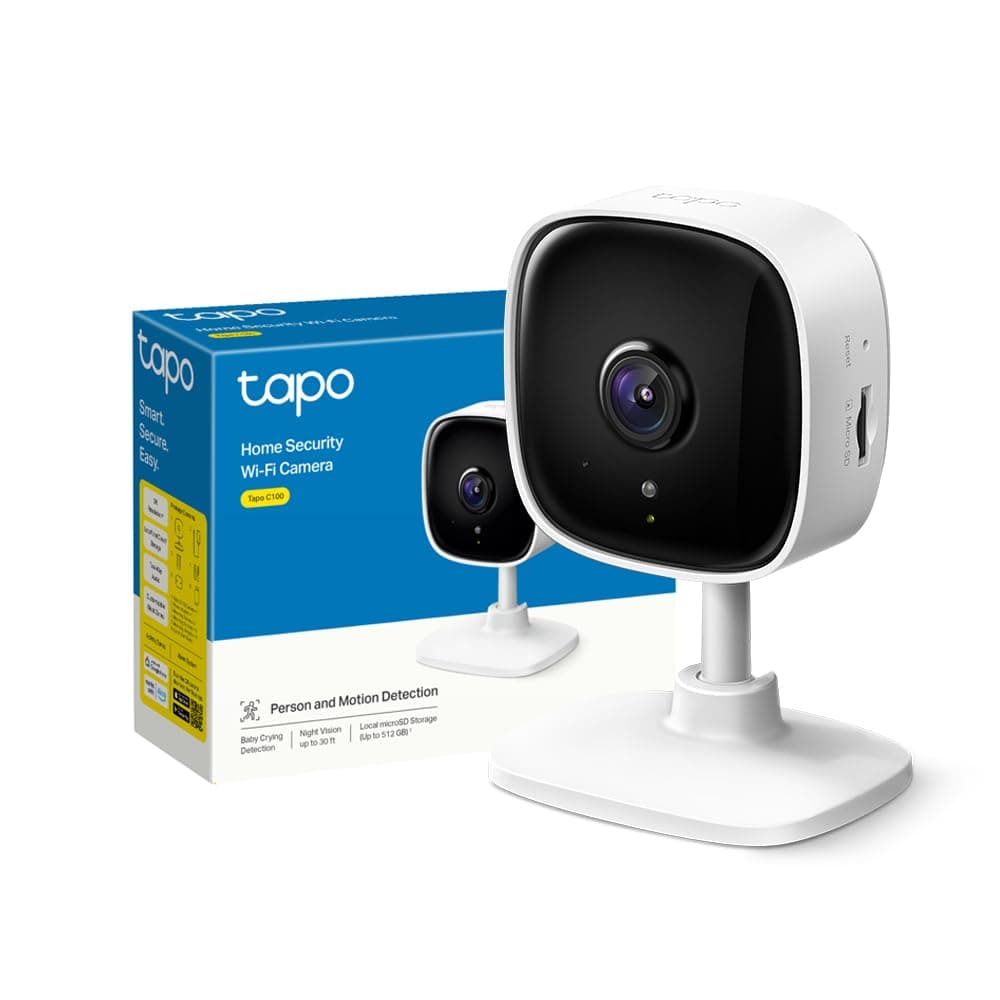 Tapo C100 Telecamera Wi-Fi Interno, Videocamera Sorveglianza FHD, Visione Notturna, Audio Bidirezionale, Notifiche in Tempo Reale del Sensore di Movimento, MicroSD fino a 512GB