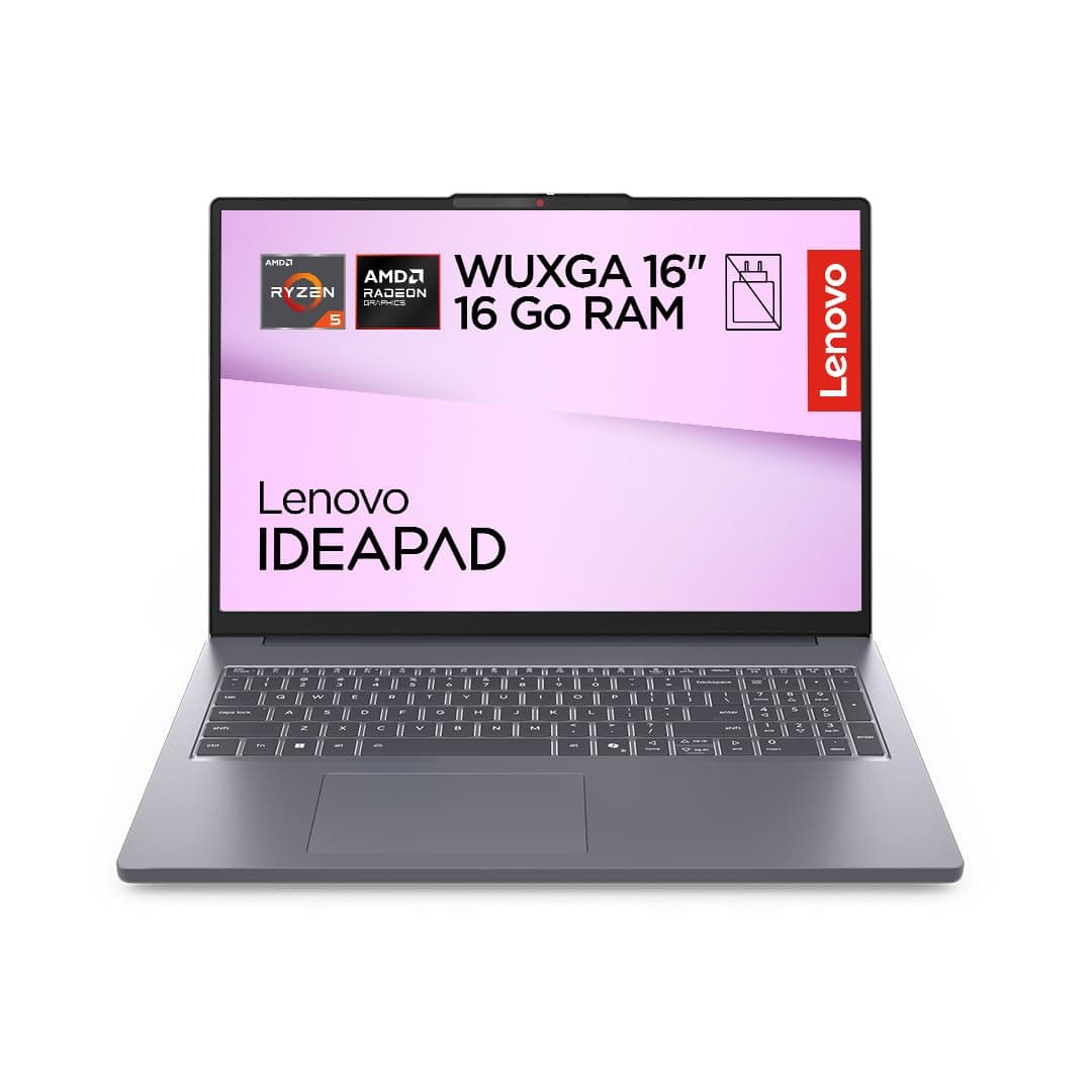 Lenovo IdeaPad Slim 3 16ARP10 - Ordinateur Portable 16'' WUXGA (AMD Ryzen 5 150, RAM 16Go, SSD 512Go, AMD Radeon 660M Graphique, Windows 11 Home) Clavier AZERTY Français - Luna Gris