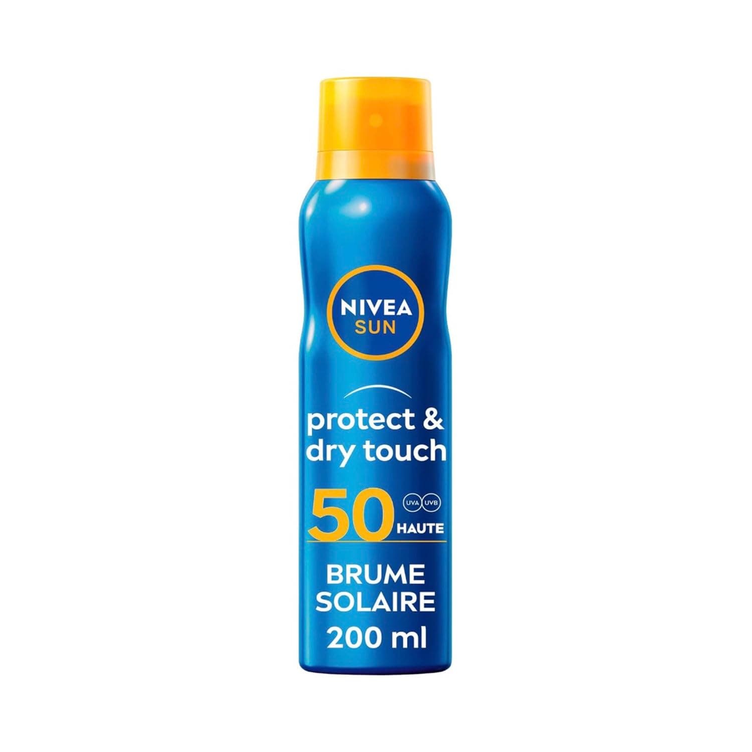 NIVEA SUN - Brume Protectrice Protect & Dry Touch FPS 50 - Protection Solaire - Glycérine - 100% Transparent - Formule Non Grasse & Rafraîchissante - Ultra-Résistant À L'Eau - Peaux Normales - 200 ml