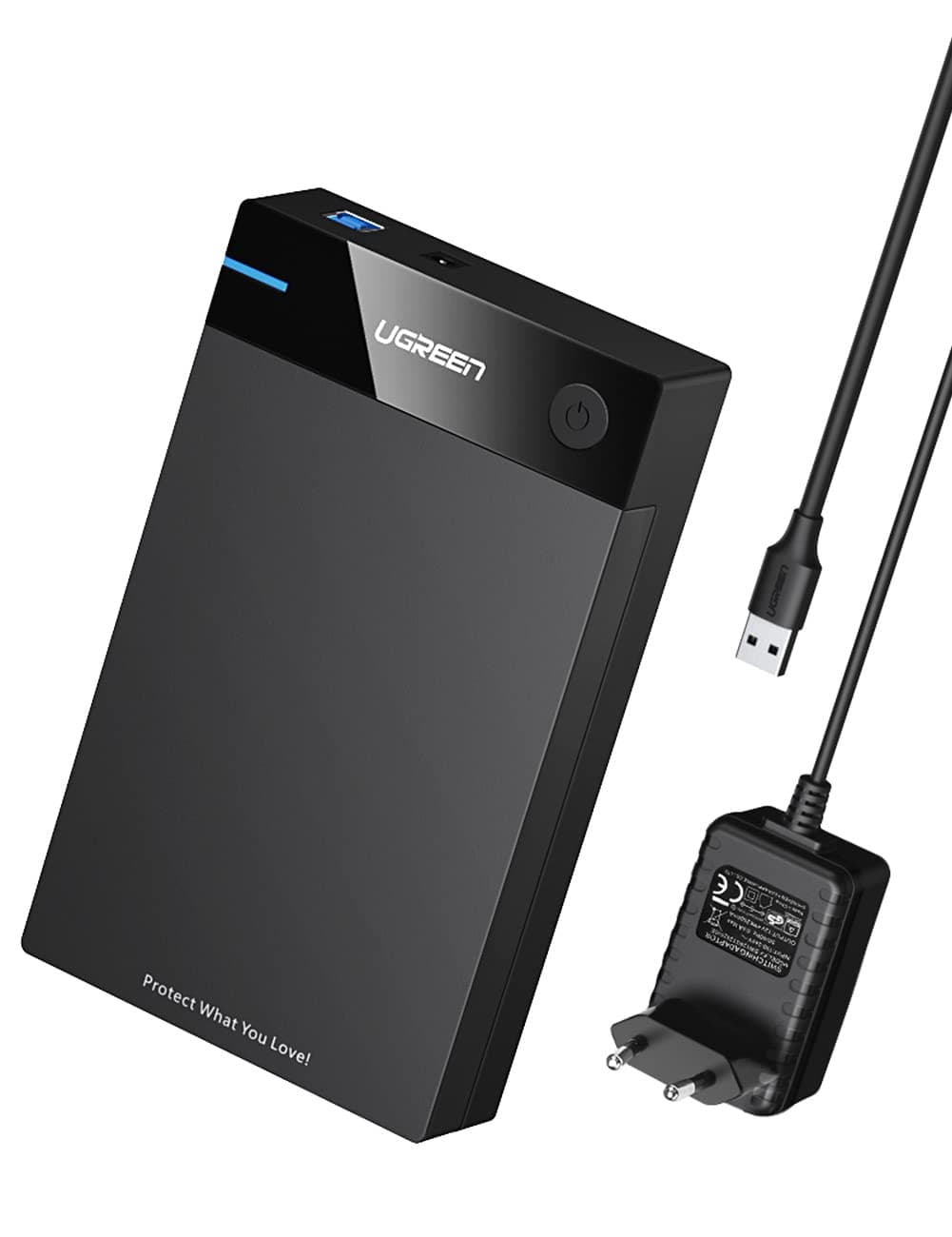 UGREEN USB 3.0 Festplattengehäuse UASP 3,5 Zoll Externes Gehäuse Case für 3.5" SATA SSD und HDD mit USB 3.0 Kabel und 12V 2A Netzteil Werkzeuglos