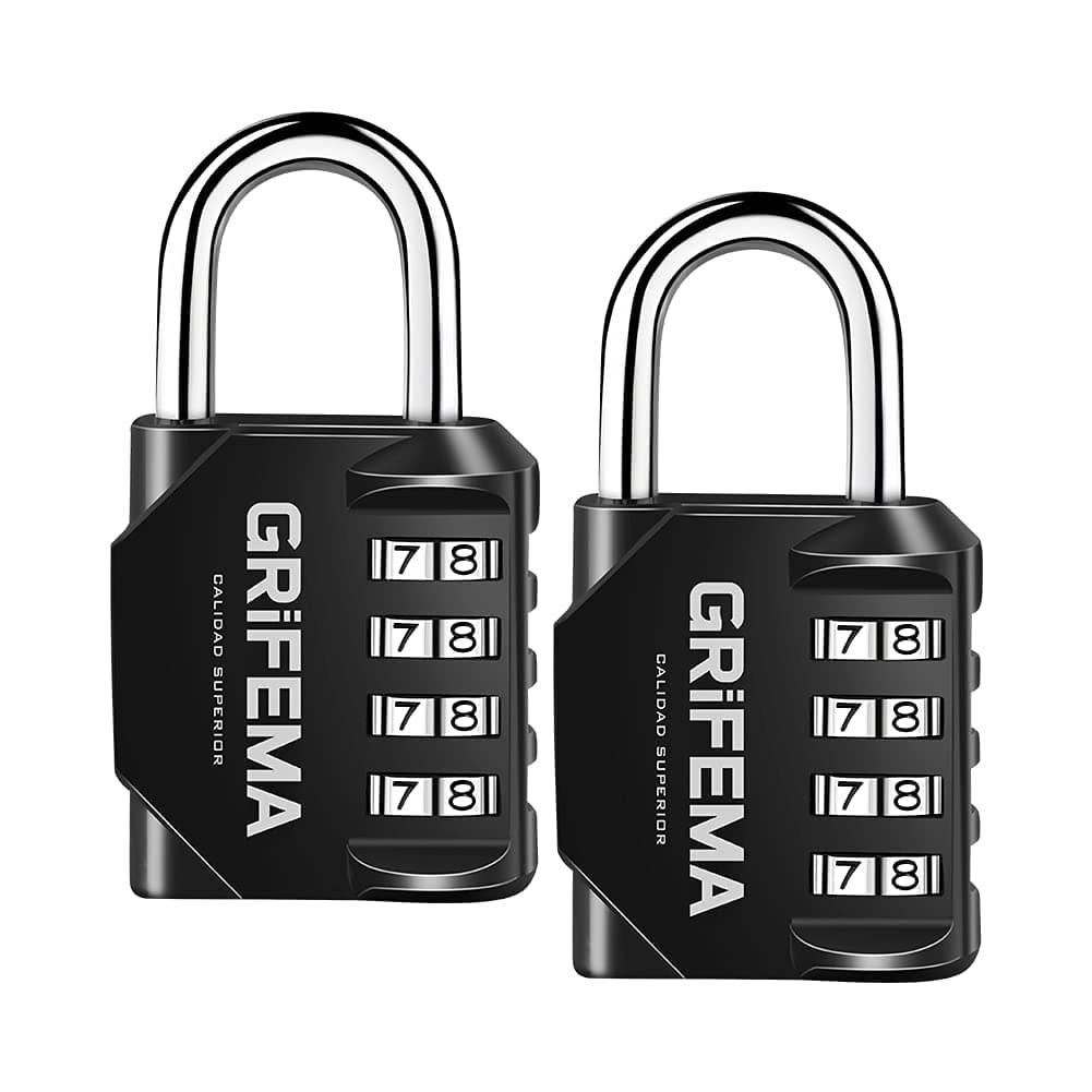 GRIFEMA GA1001, 2 Pièces Cadenas Code 4 Chiffres - Cadenas de Sécurité Résistant Aux Intempéries, Cadenas à Combinaison pour Casier, Valise, Garage, Portail, École, Alliage de Zinc, Noir)