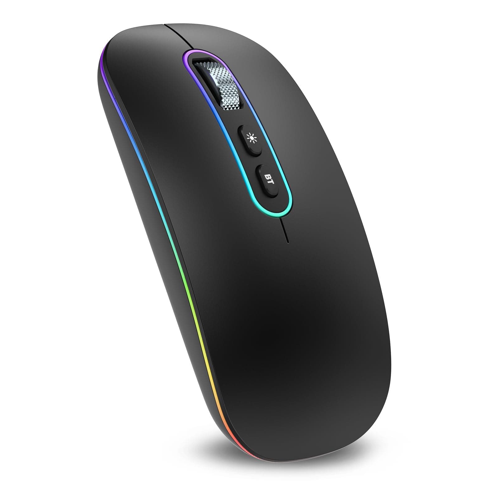 cimetech Raton inalambrico Recargable, 2.4G & Bluetooth Ratón para Portátil Ratón Silencioso Diseño Ergonómico con Nano Receptor USB Compatible con Macbook iPad Ordenador-Negro