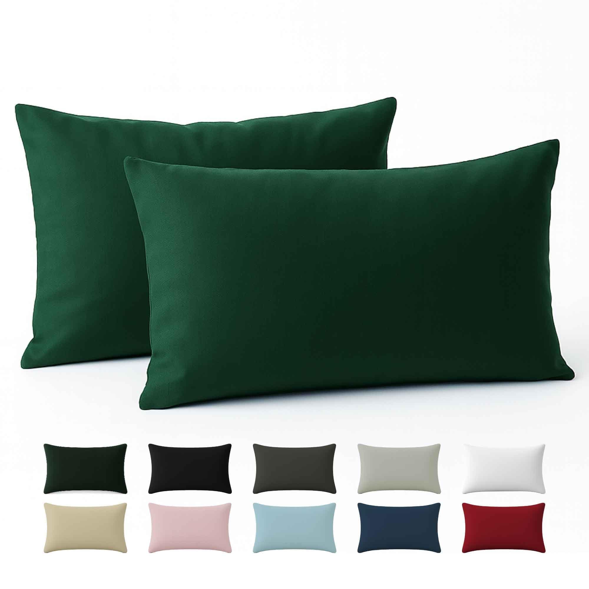 Federe 40x60 Cotone Rinforzato (Set da 2) - Verde - Trama Fitta a 57 Fili/cm² - Federe Cuscini 40x60 cm - Federe Cuscino 40x60 Certificate Oeko Tex - Dreamzie