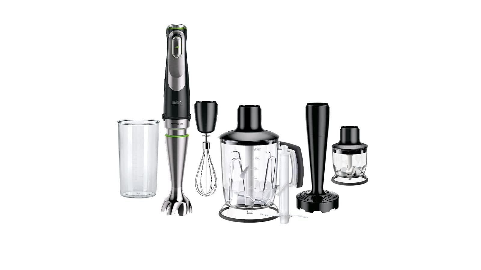 Braun MultiQuick 9 - Frullatore a Immersione Anti Splash, Selezione di Velocità Precisa, Active PowerDrive, Frullatore a Caraffa, Tritatutto, Bicchiere 600 mL, 1200W, Nero (MQ9147X)