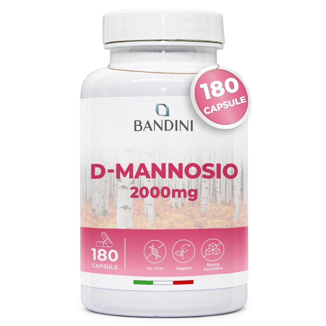 Bandini® D Mannosio per Cistite, 180 Capsule da 2.000mg di D-Mannosio Puro per Dose Giornaliera (Alto Dosaggio) - Integratore per Benessere e Supporto Vie Urinarie, D-Mannose 100% Vegan