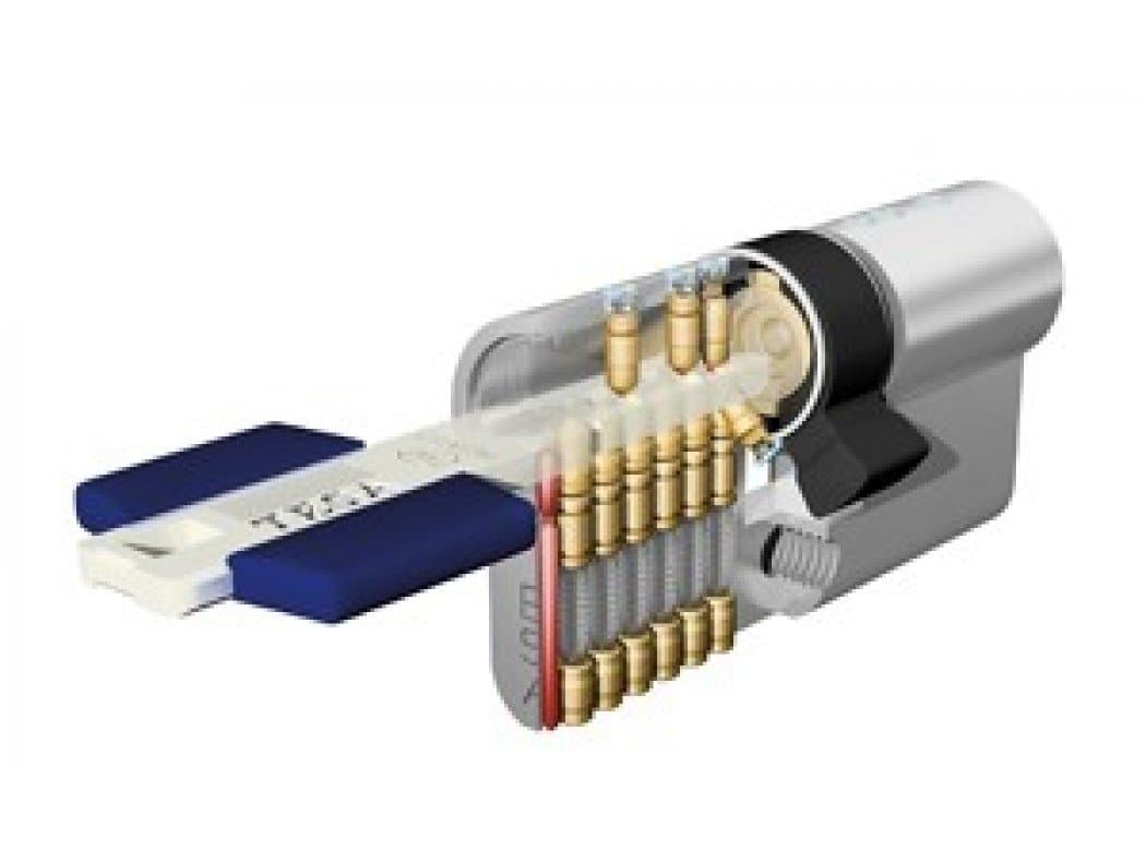 Tesa Assa Abloy TX853050N Cilindro de Alta Seguridad TX80 Doble Embrague Niquelado 30 x 50 mm Llave, Llave Leva Larga