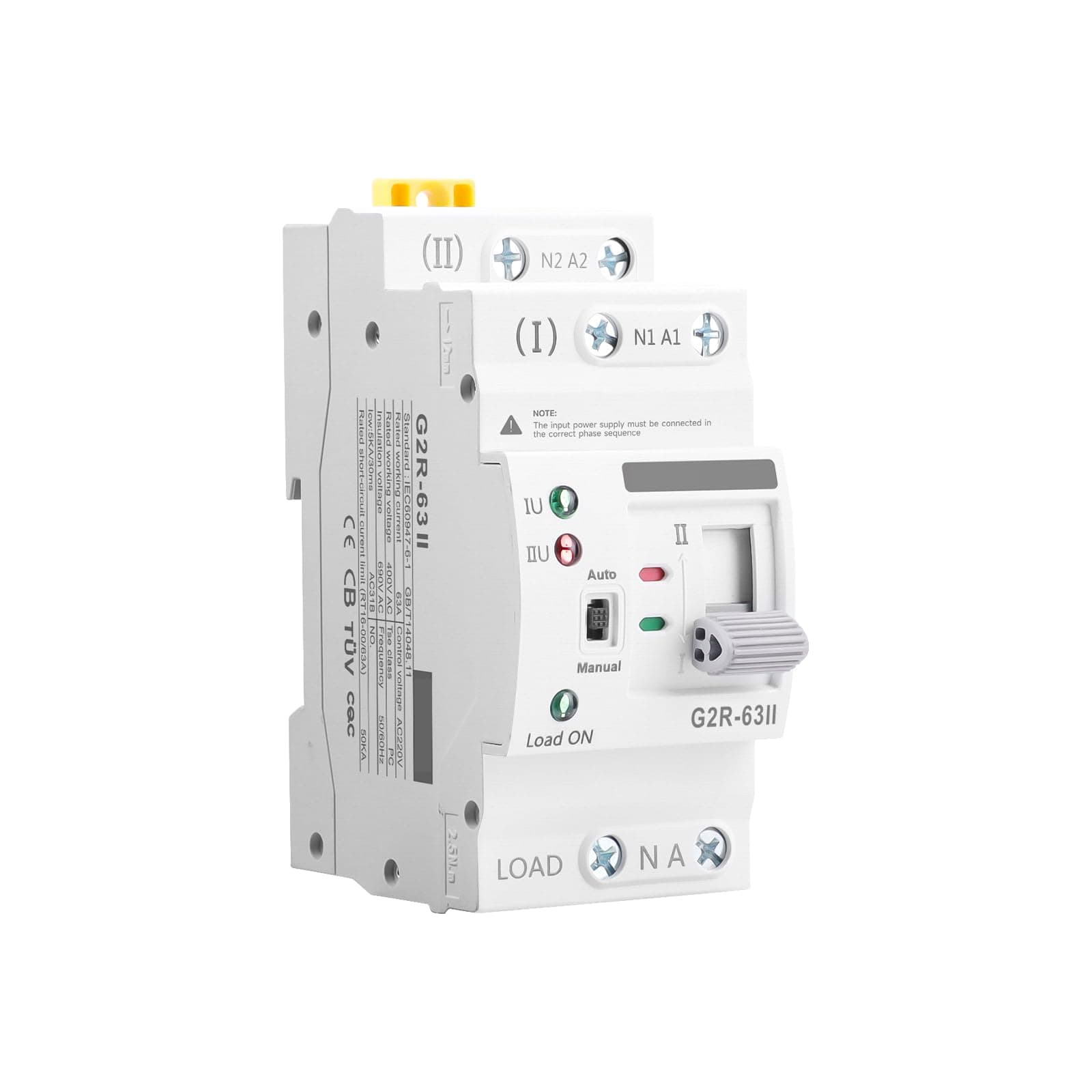 ATS Interruptor de Transferencia Automática 2P 6-63A 220V Dual Power Automatic Transfer Switch Fotovoltaico Doble Alimentación para Instalaciones Domésticas e Industriales