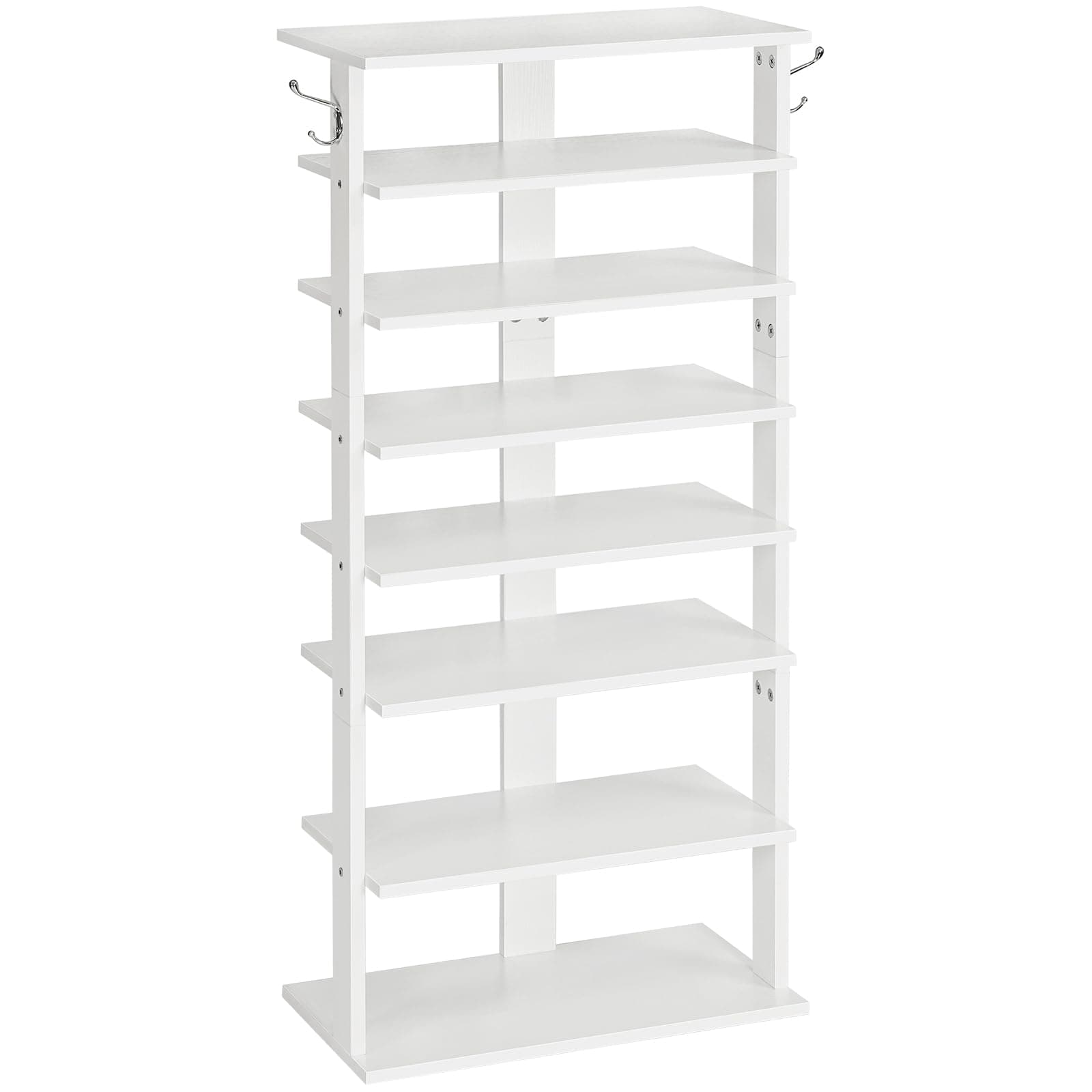 HOOBRO Zapatero, Estante Zapatero, Estantería para Zapatos, Mueble Zapatero de 8 Niveles, con 2 Ganchos, 50 x 28 x 113 cm, para Entrada, Dormitorio, Ahorra Espacio, Blanco EWT750XJ01