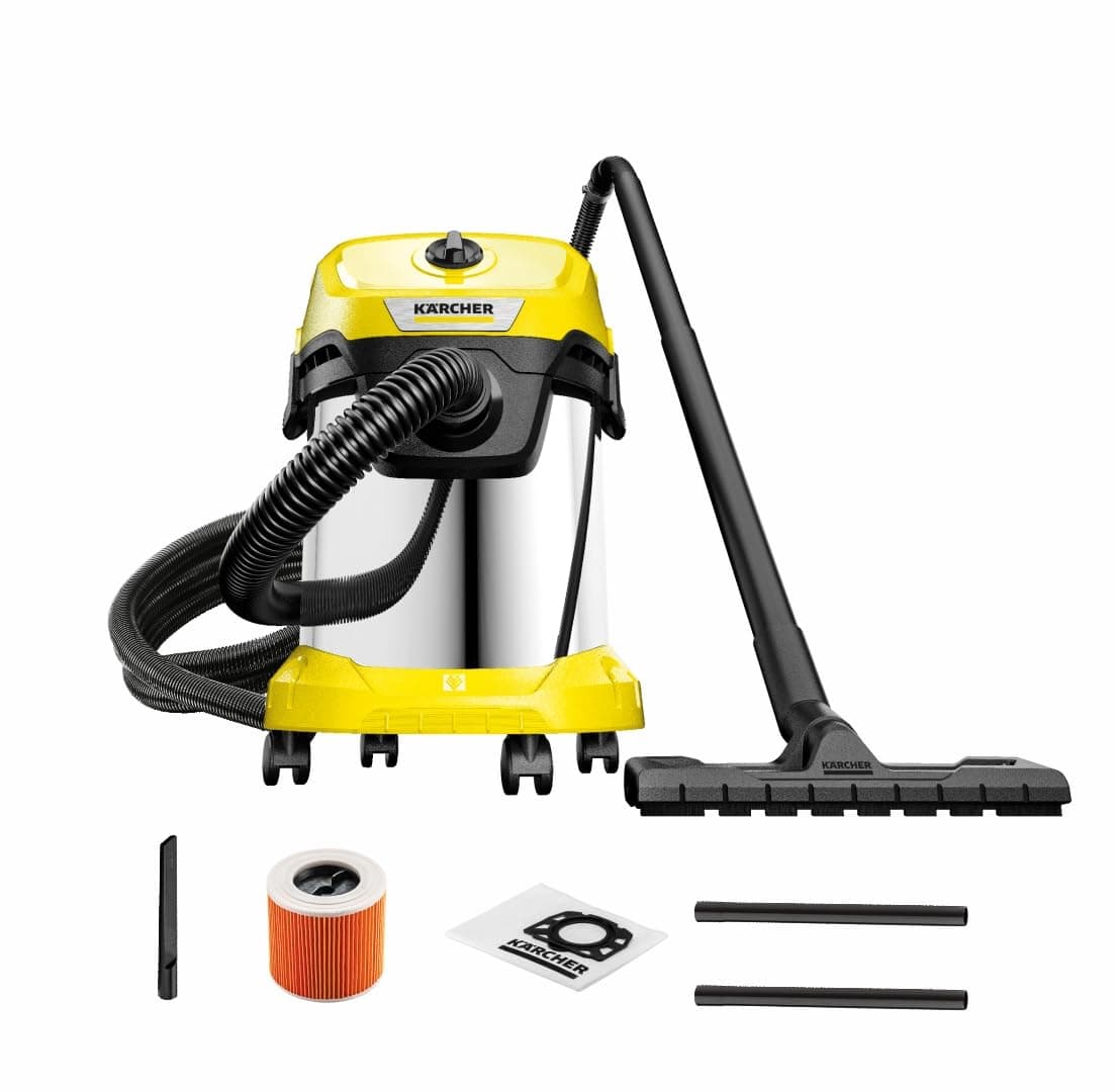 KÄRCHER Aspirateur Eau et Poussières WD 3 S V-17/4/20, Filtre Cartouche, Sachet Ouate, 1000 W, Cuve en Acier Inoxydable : 17 l, Tube d'Aspiration : 2 m, Fonction Soufflerie, Suceur Sol/Fentes
