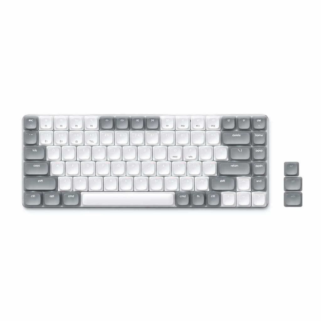 SATECHI Teclado Mecánico 75% SM1, QWERTY US, Bluetooth, 84 Teclas, Retroiluminado y Recargable, Ideal para Gaming, para Mac y Windows (Gris Claro-Blanco, Distribución Americana)